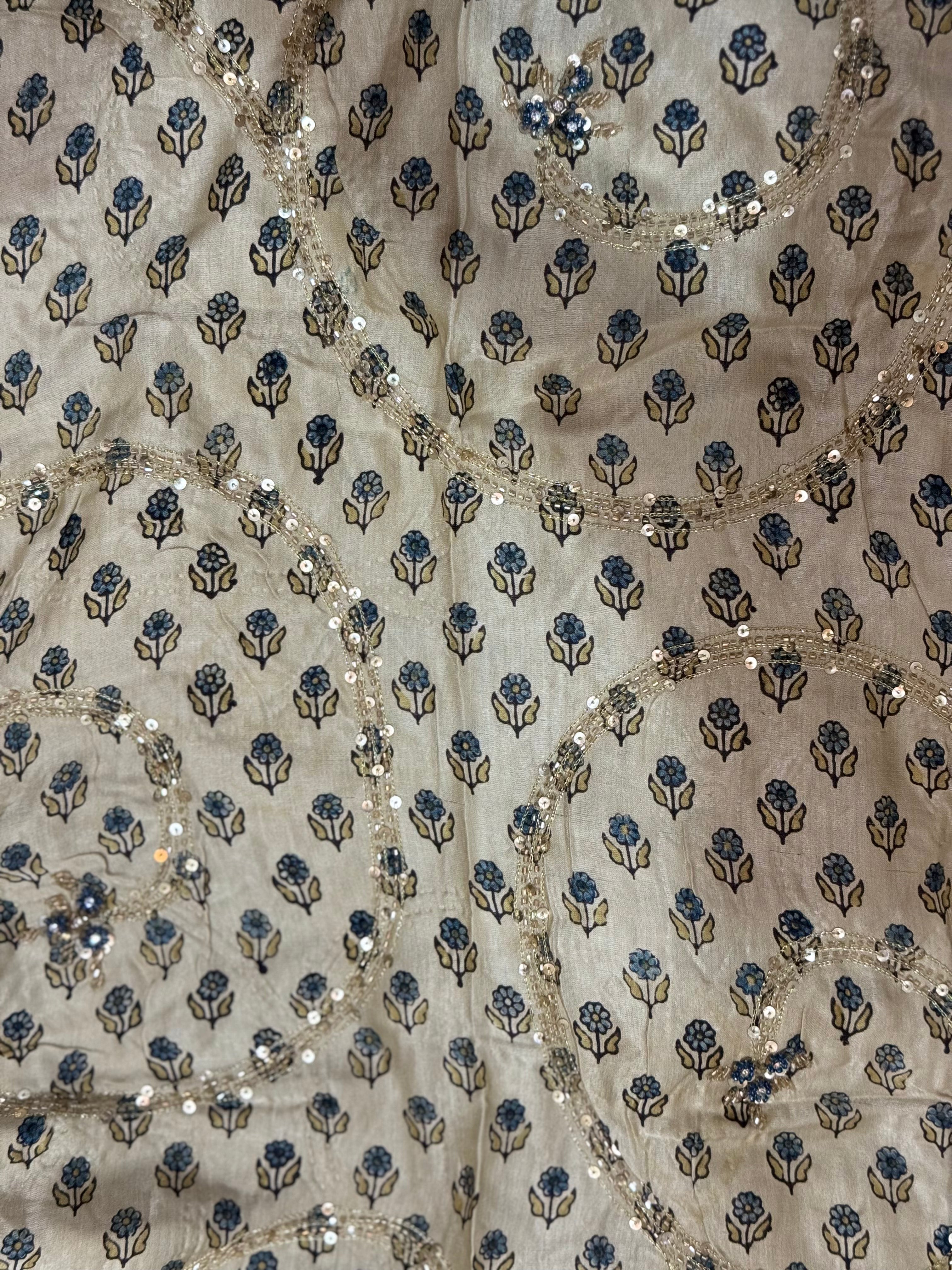 Ajrakh pure handloom gajji silk hand dyed, hand block printed and handworked saree