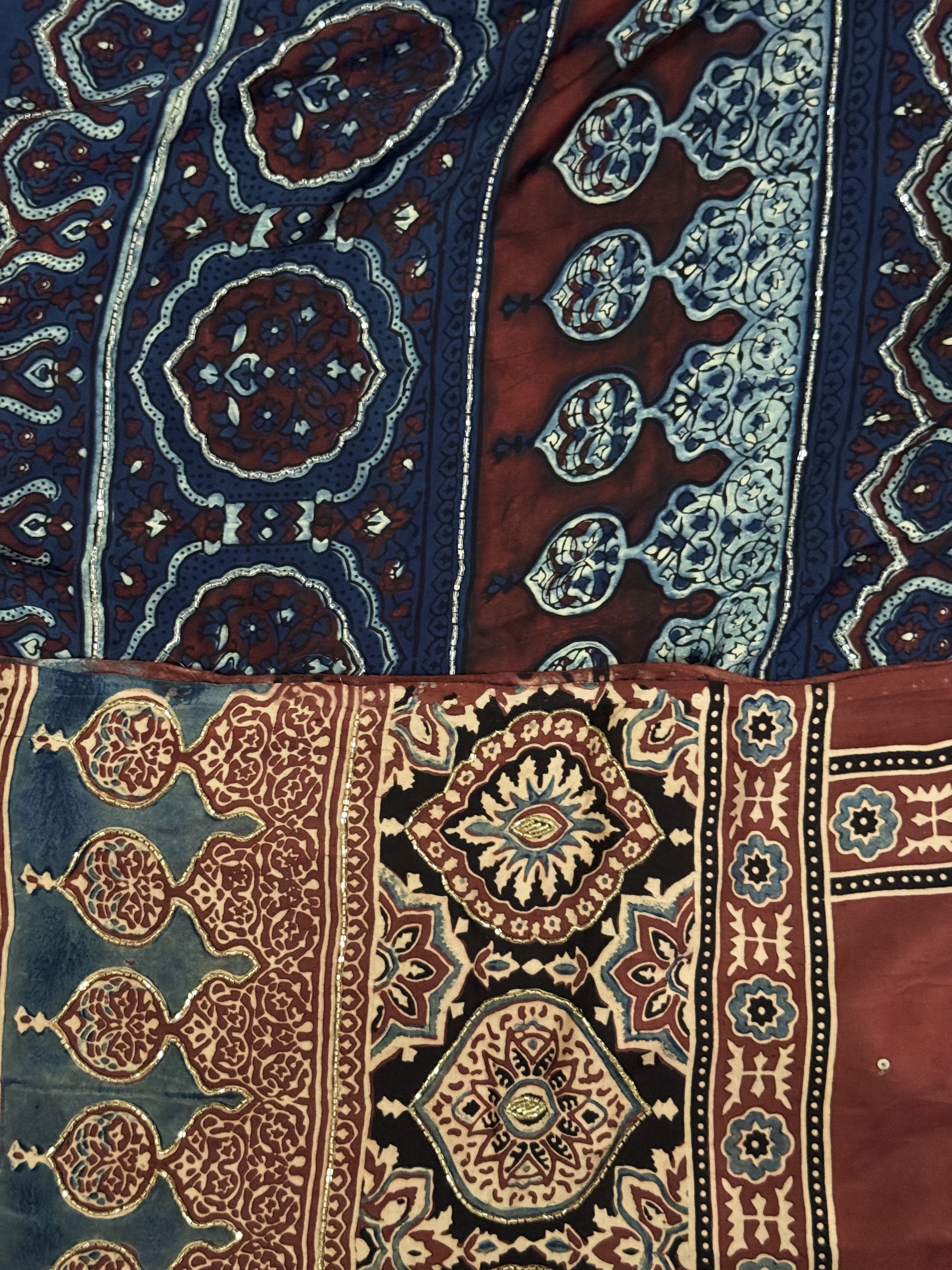 Ajrakh modal silk hand dyed and hand block printed handworked saree with modal silk handworked dupatta