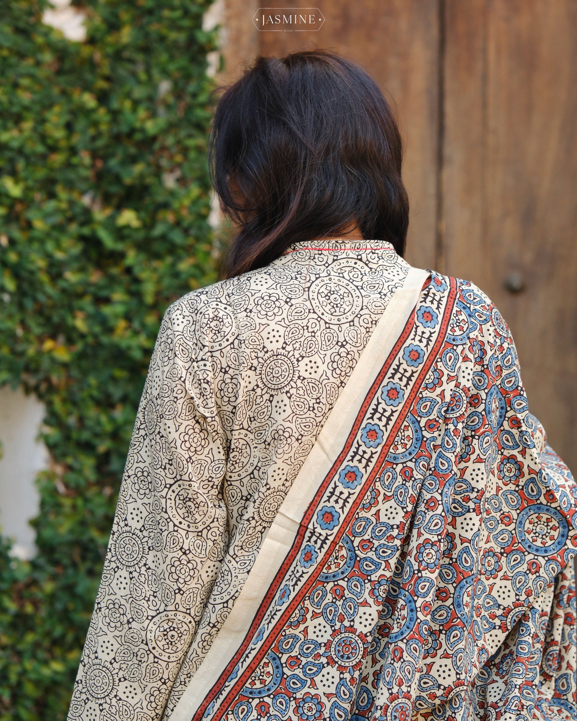 Ajrakh hand dyed and hand block printed premium cotton A line salwar set