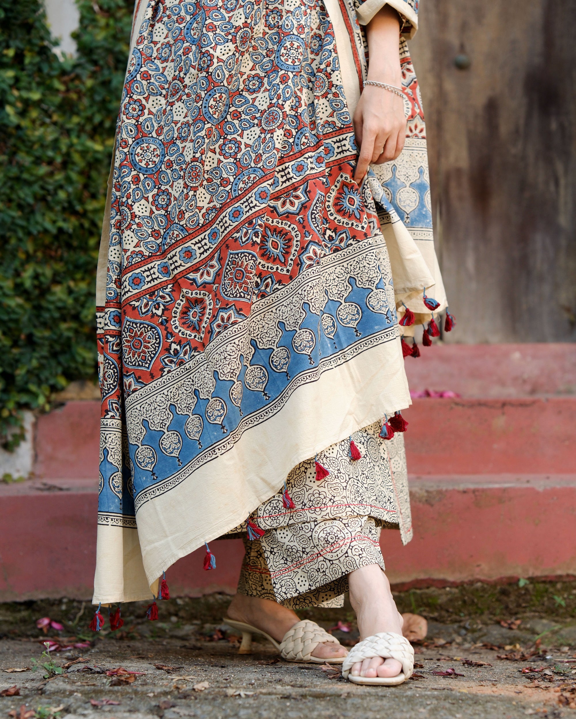 Ajrakh hand dyed and hand block printed premium cotton A line salwar set