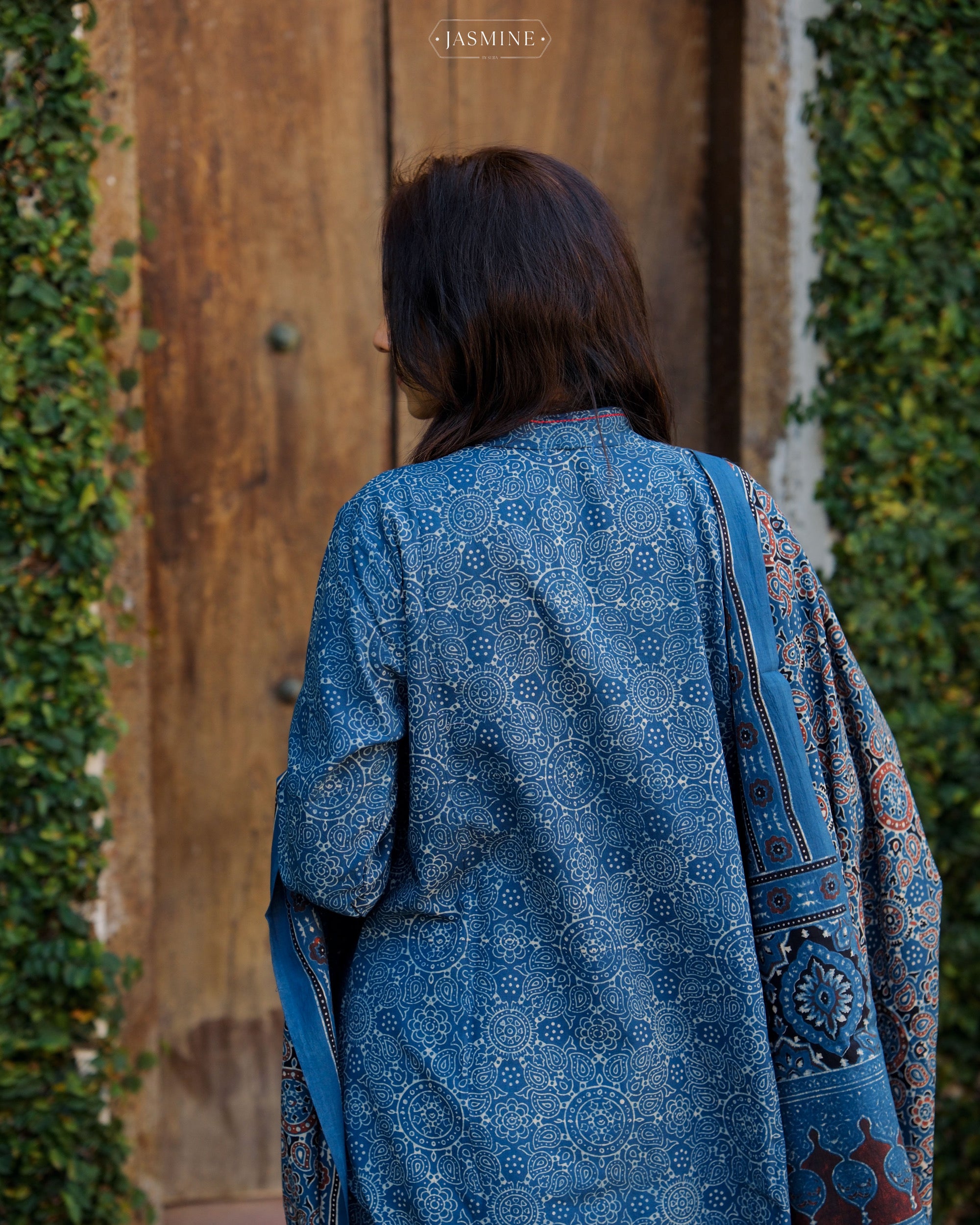 Ajrakh hand dyed and hand block printed premium cotton A line salwar set