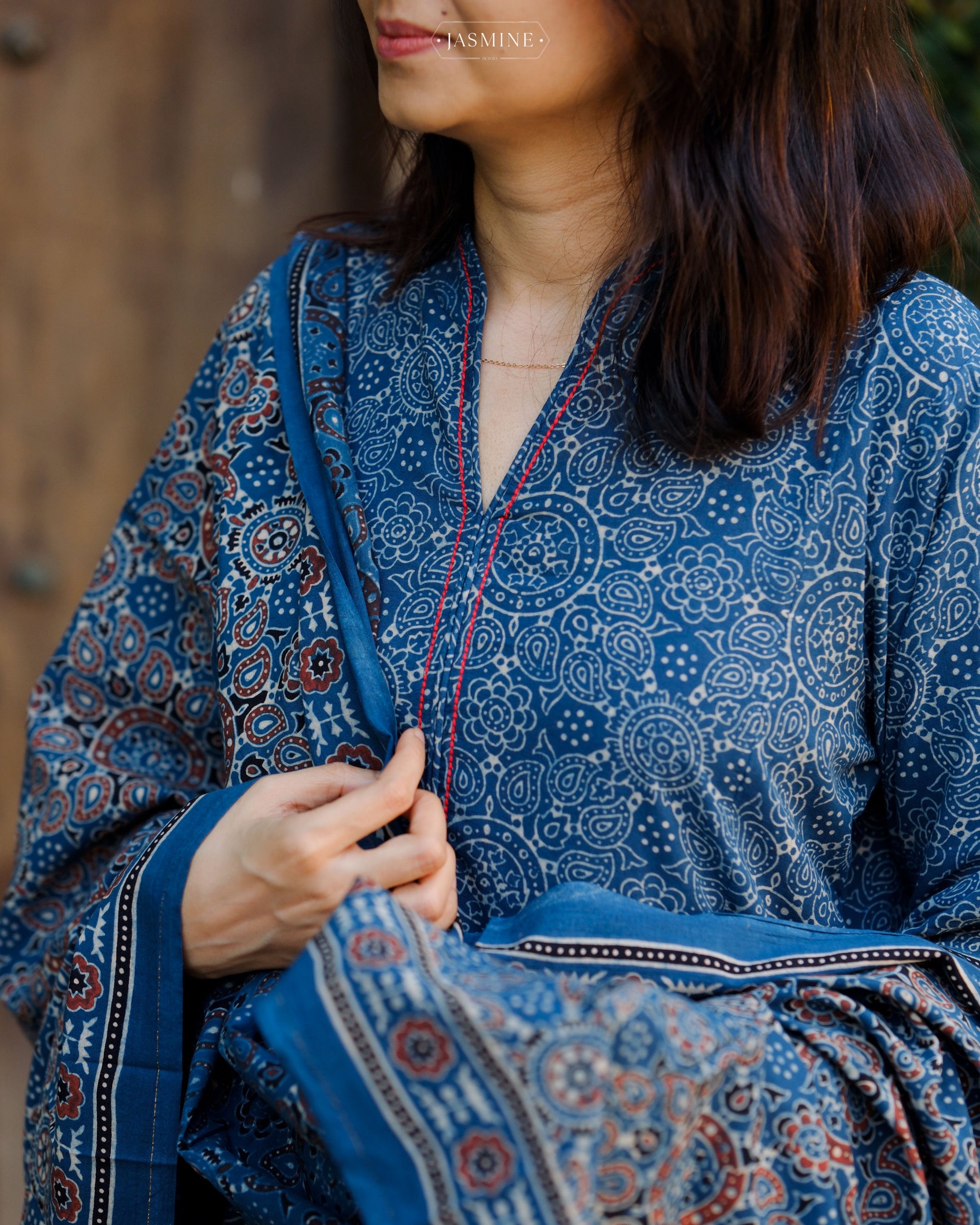 Ajrakh hand dyed and hand block printed premium cotton A line salwar set