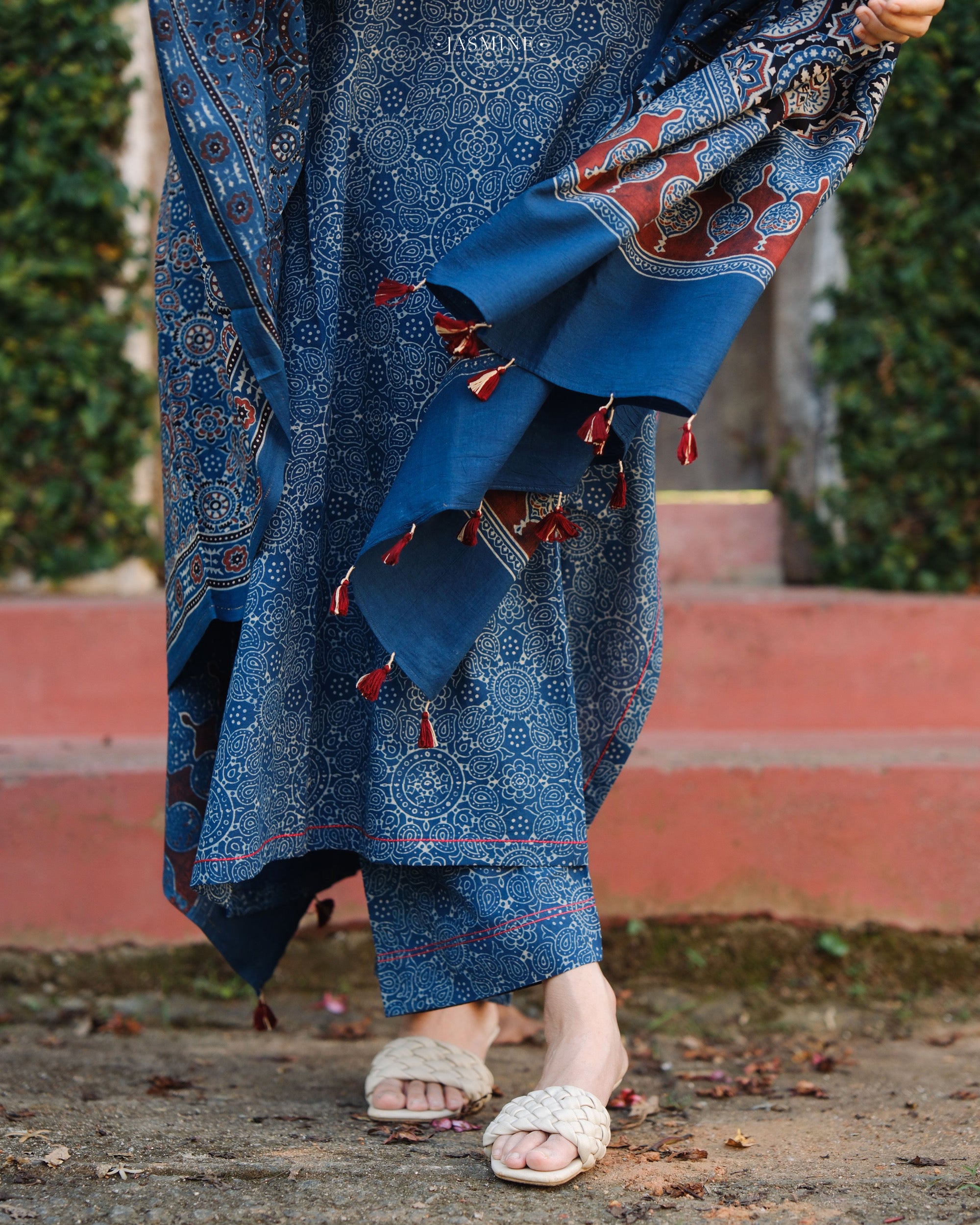 Ajrakh hand dyed and hand block printed premium cotton A line salwar set