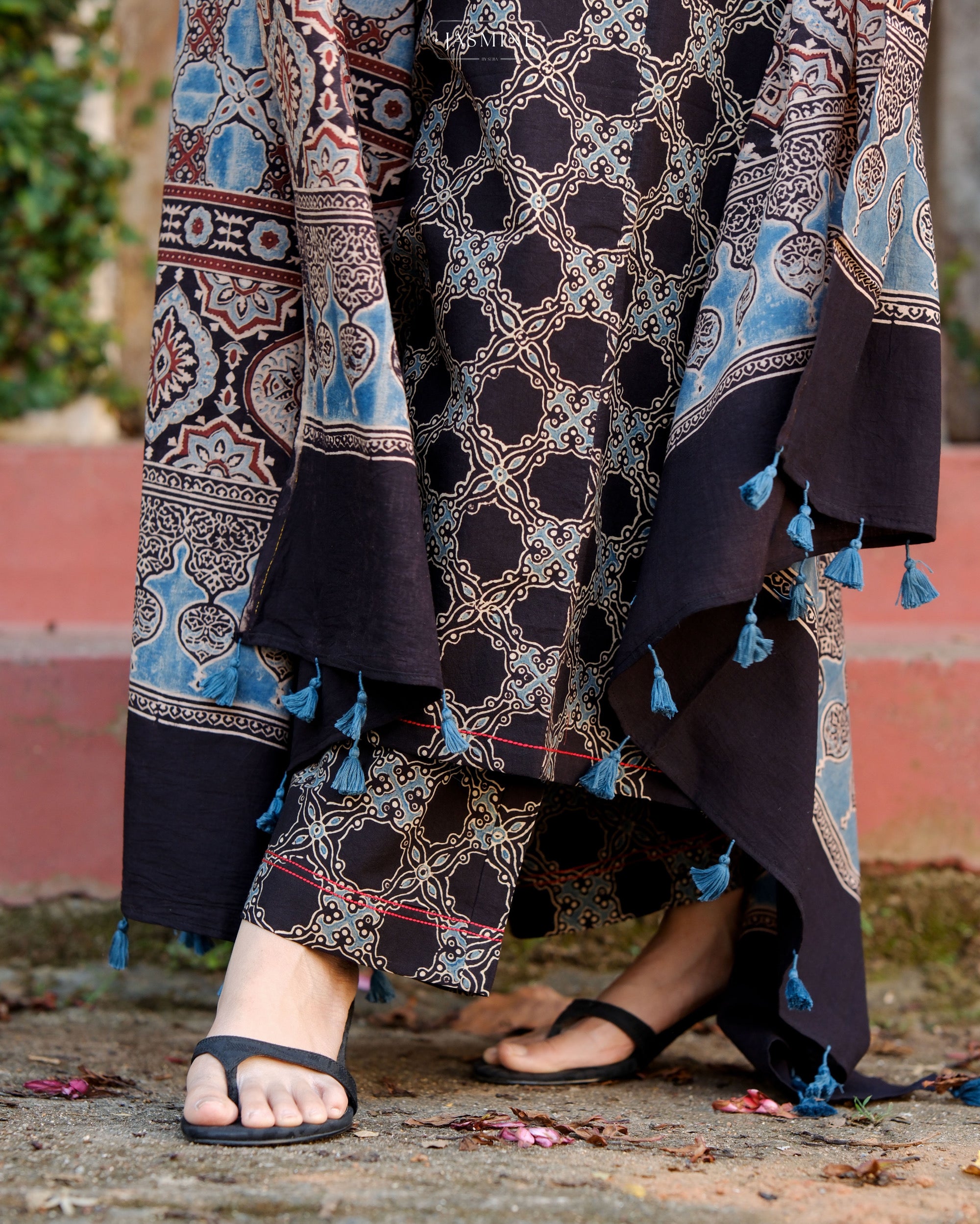 Ajrakh hand dyed and hand block printed premium cotton A line salwar set