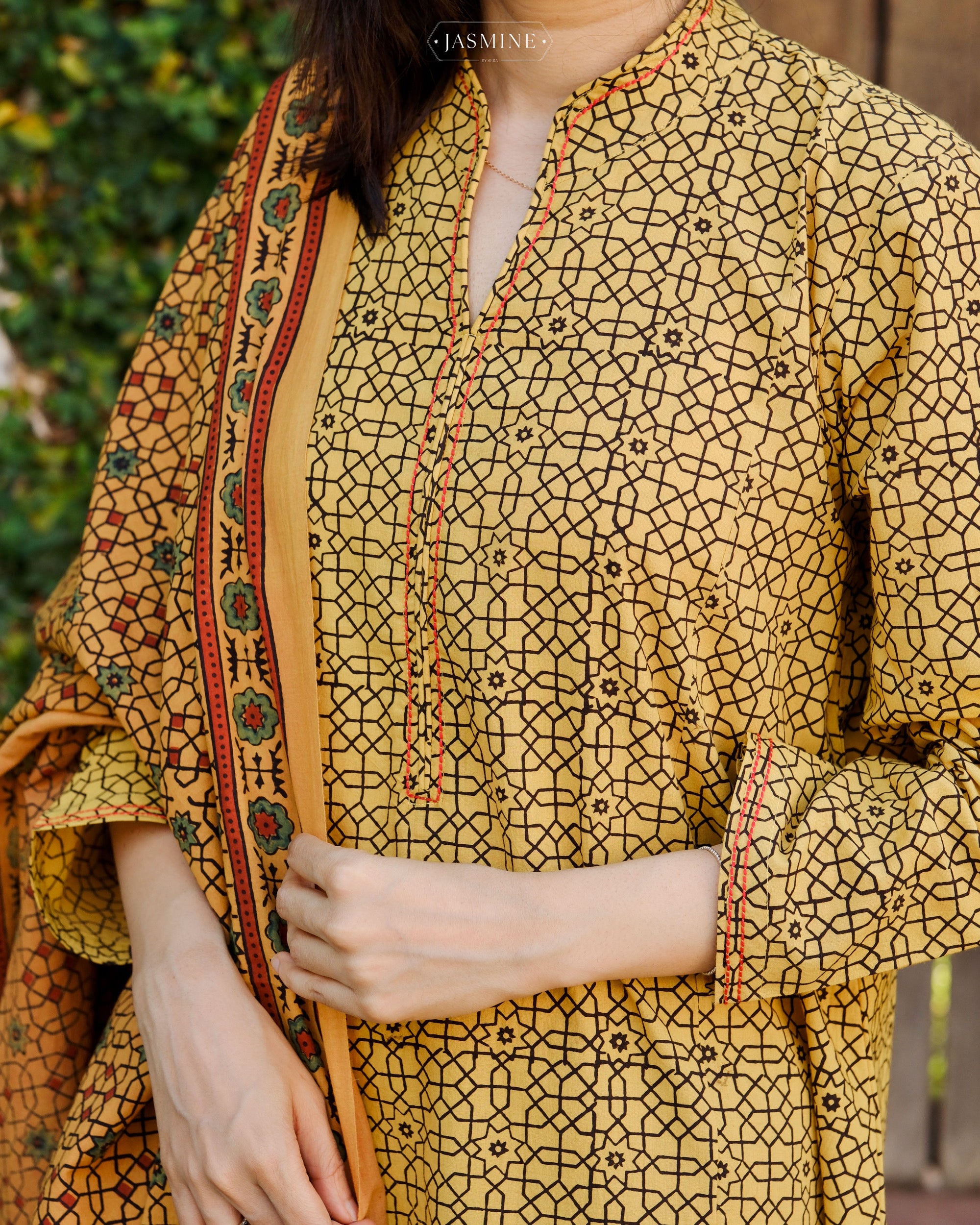 Ajrakh hand dyed and hand block printed premium cotton A line salwar set