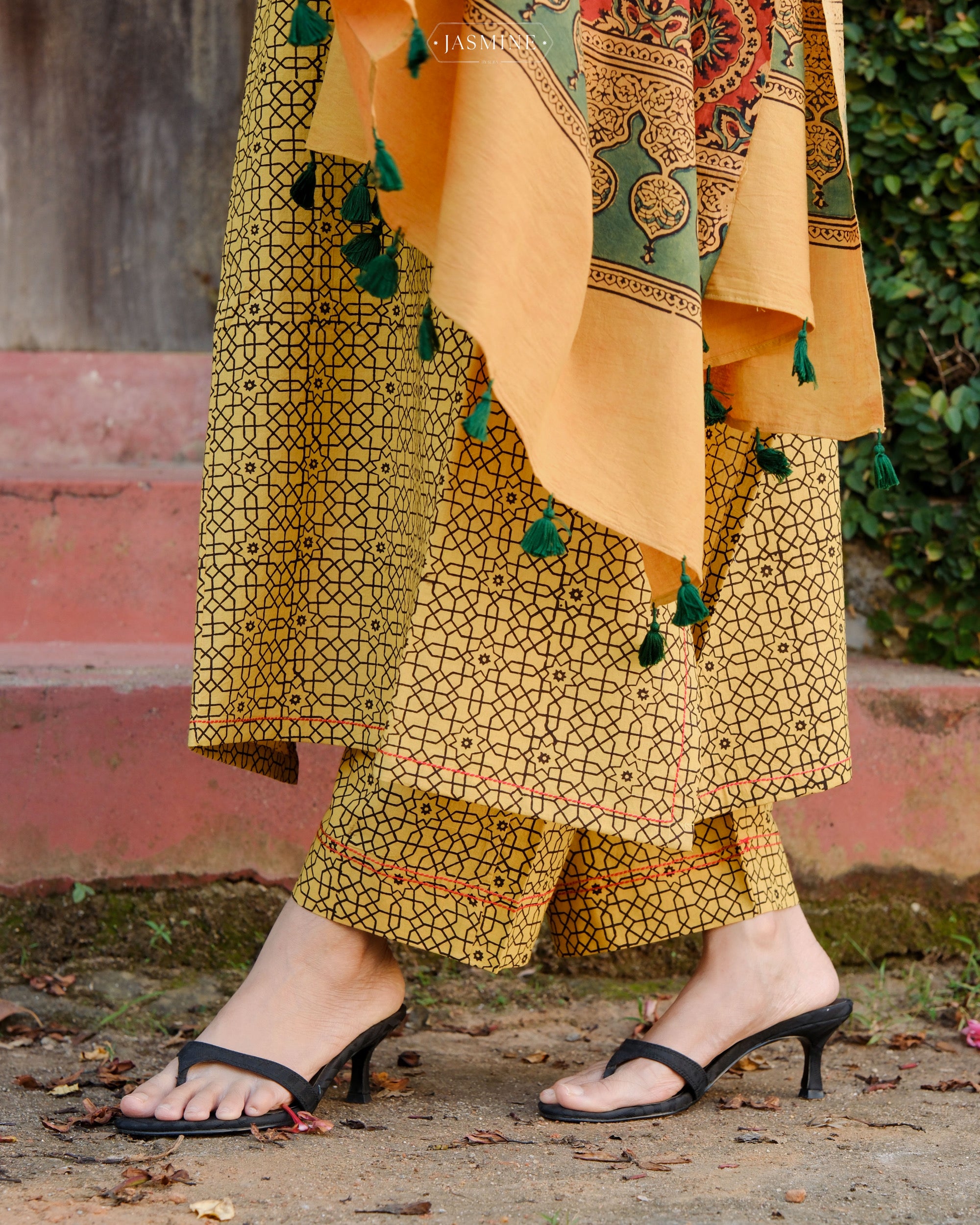 Ajrakh hand dyed and hand block printed premium cotton A line salwar set