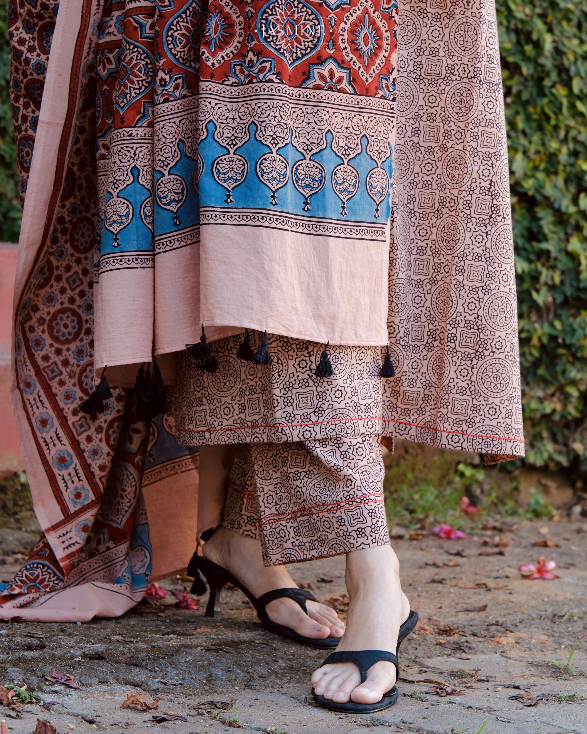 Ajrakh hand dyed and hand block printed premium cotton A line salwar set
