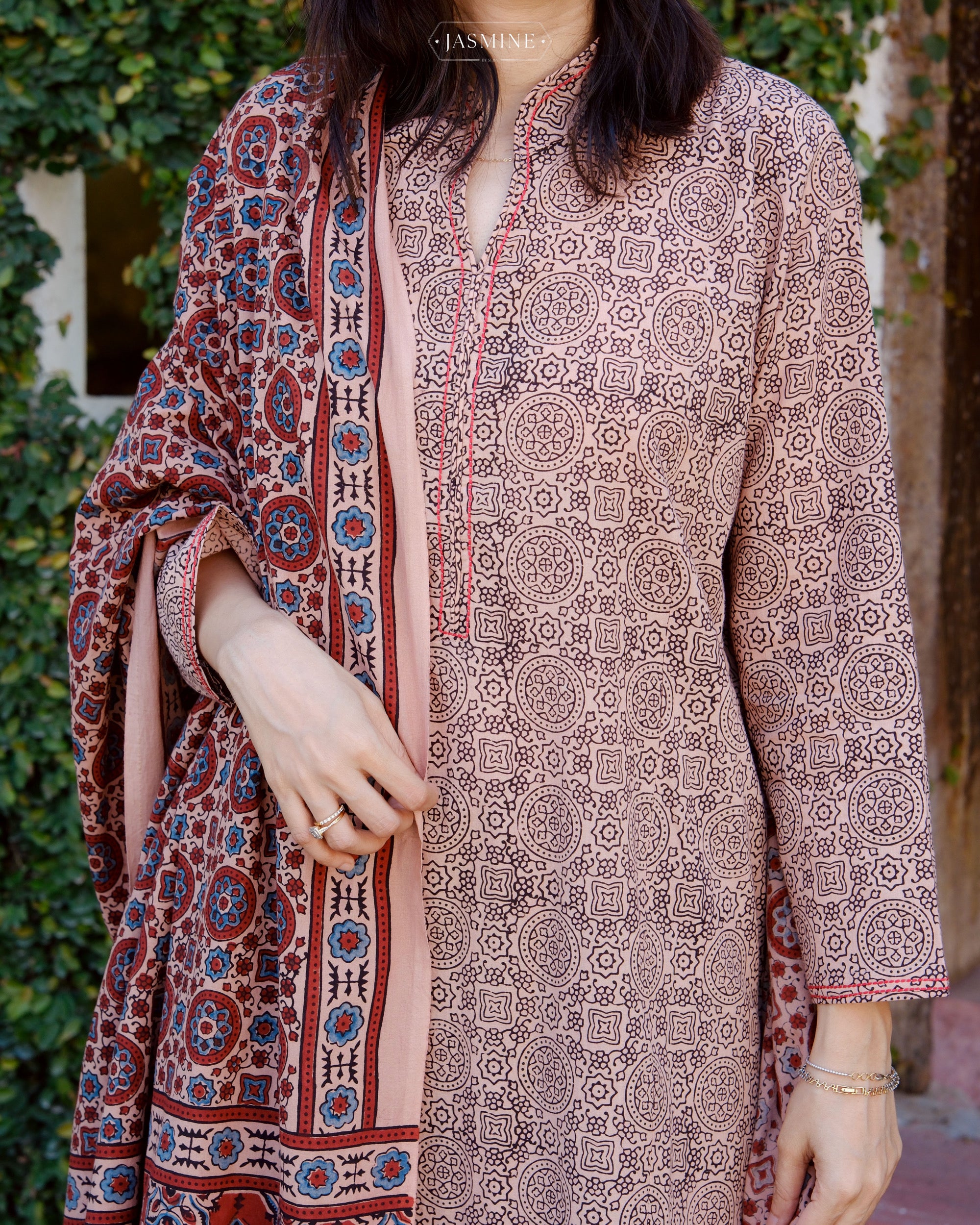 Ajrakh hand dyed and hand block printed premium cotton A line salwar set