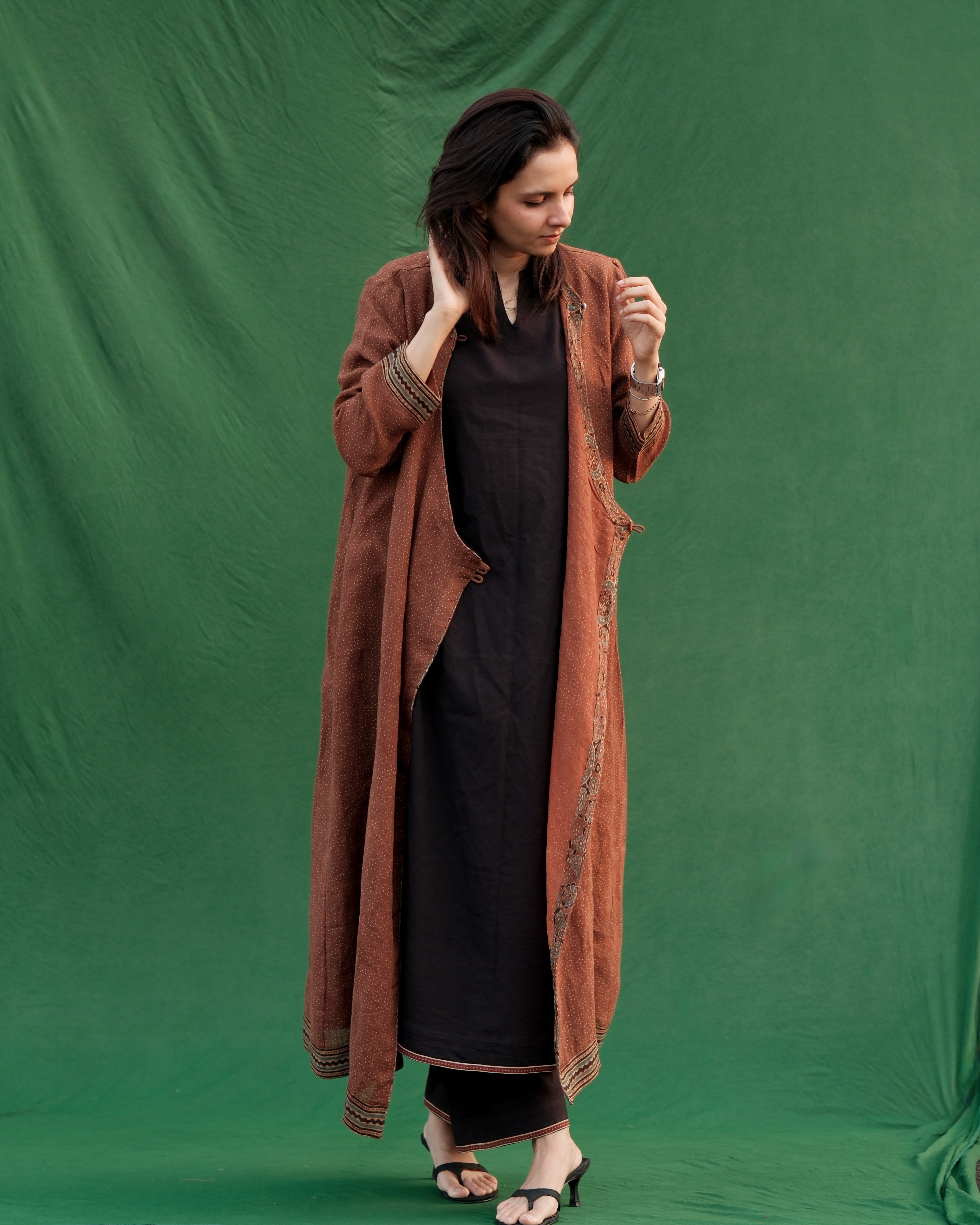 Ajrakh hand dyed and hand block printed pure linen wrap around top