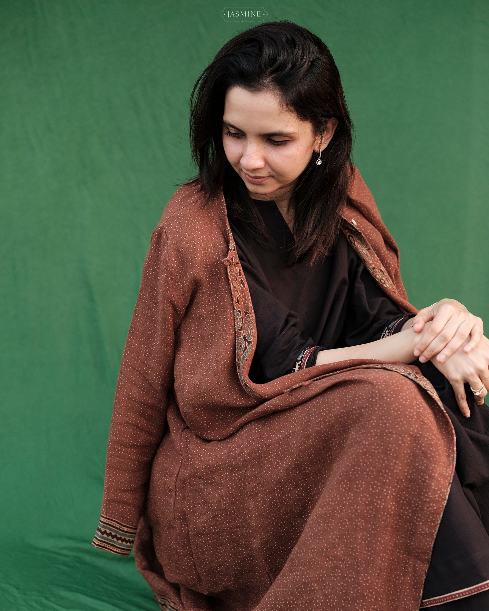 Ajrakh hand dyed and hand block printed pure linen wrap around top