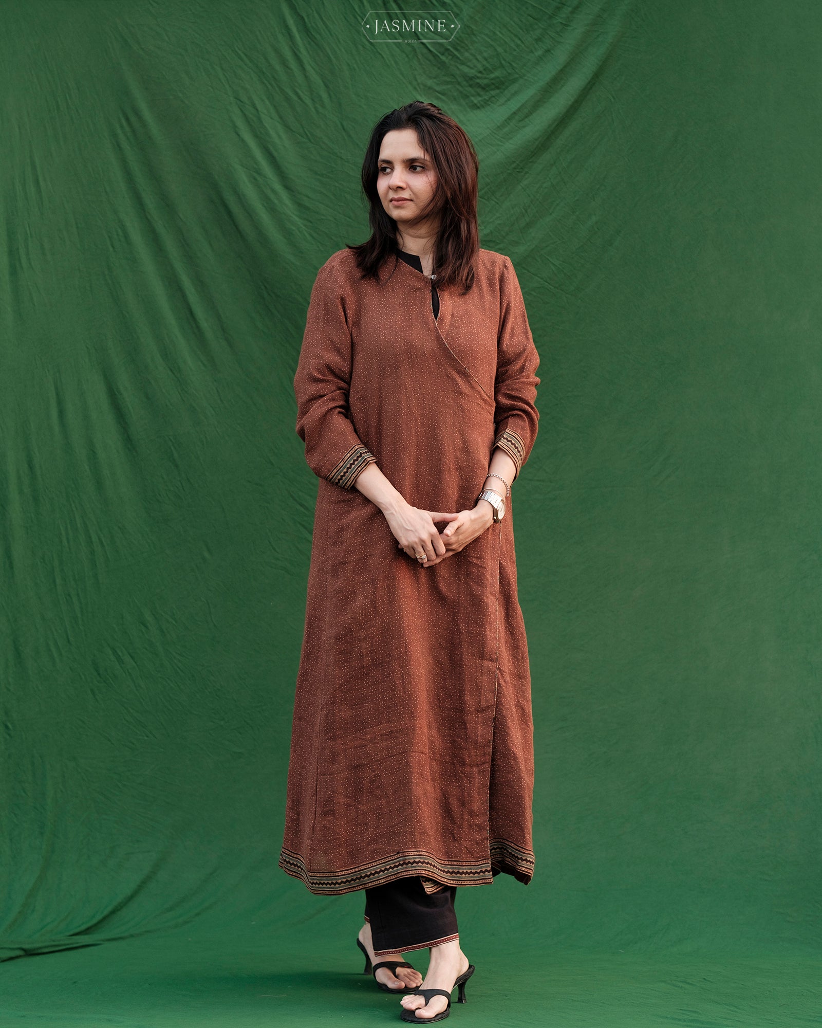 Ajrakh hand dyed and hand block printed pure linen wrap around top