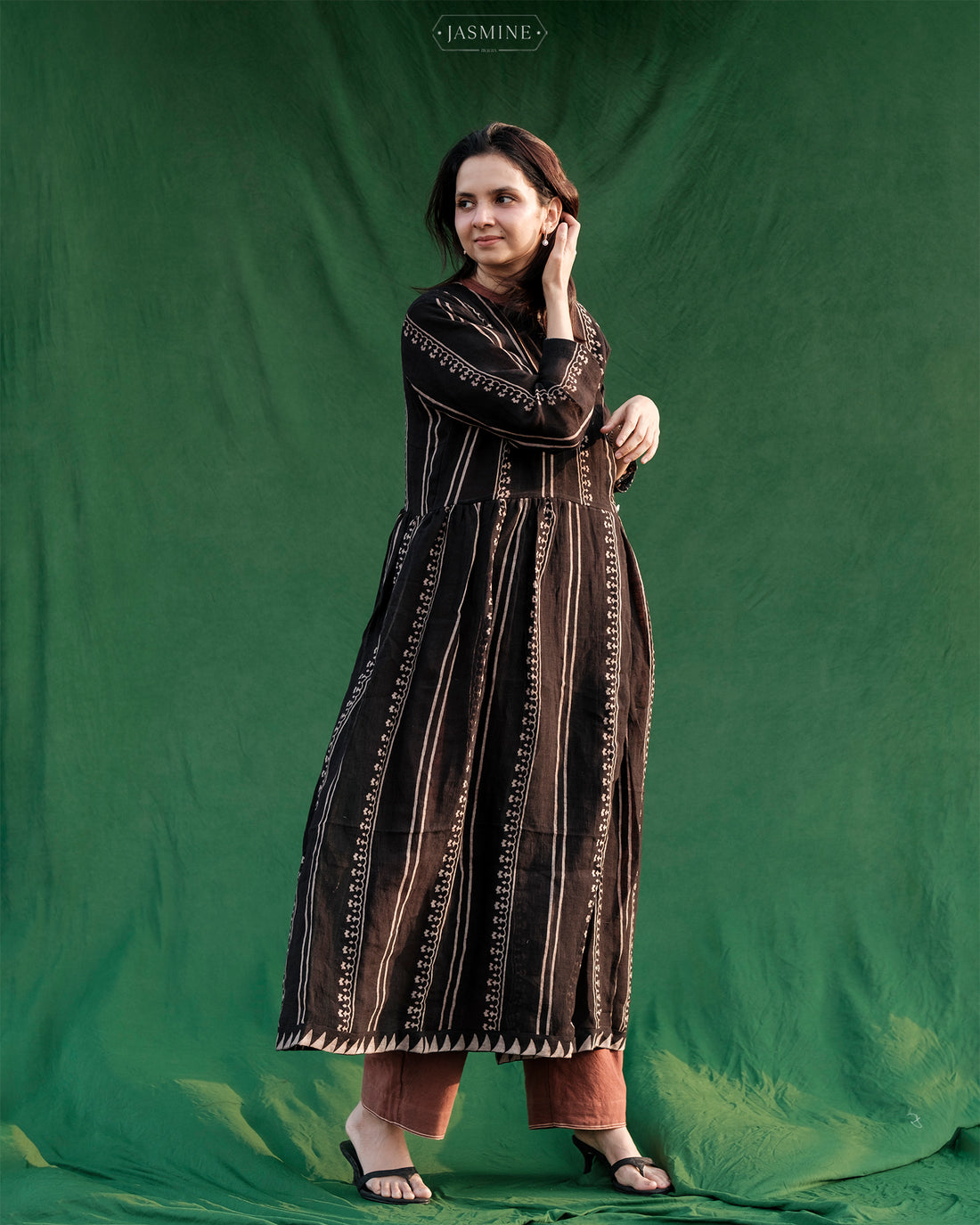 Ajrakh hand dyed and hand block printed pure linen wrap around top