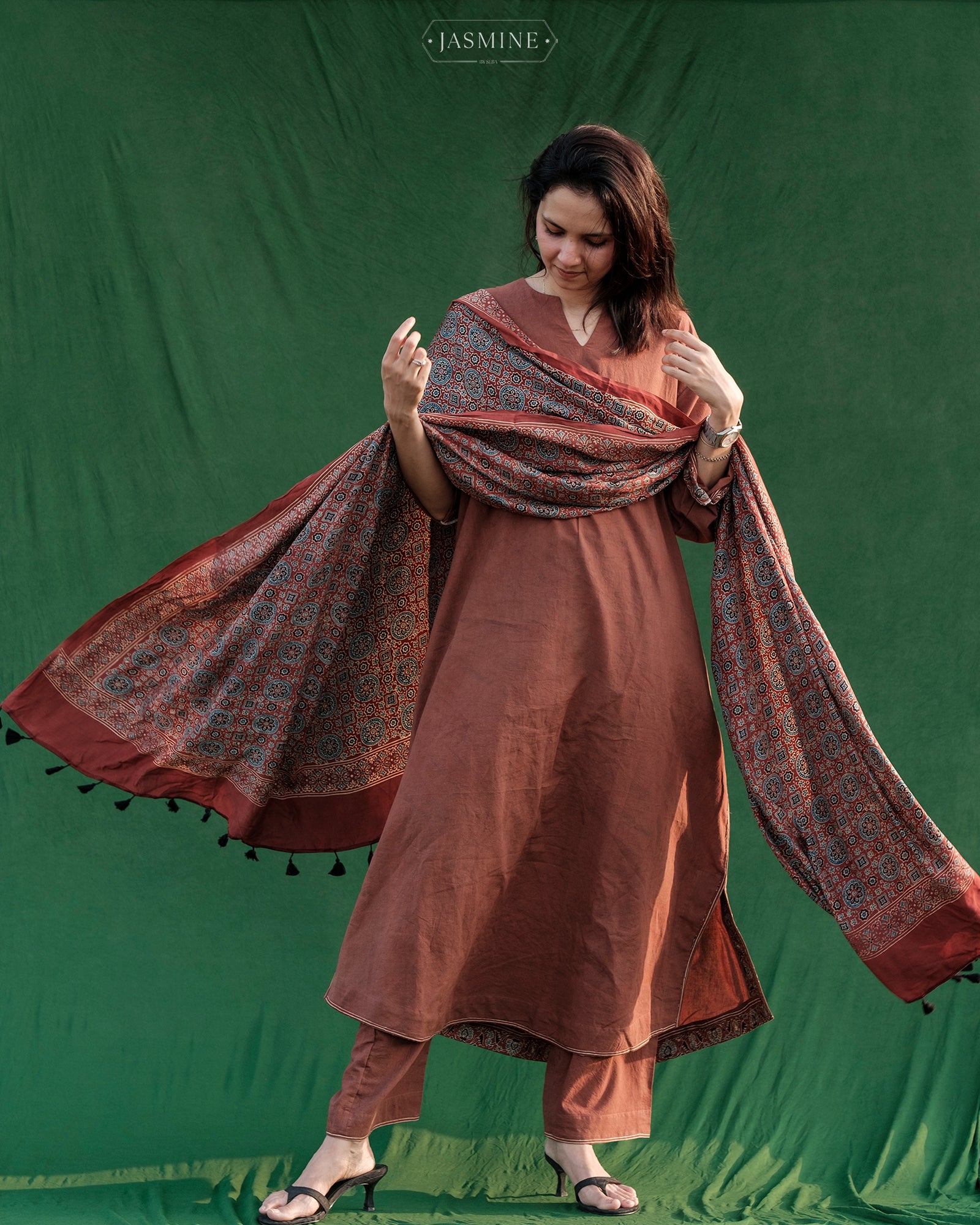 Ajrakh hand dyed and hand block printed premium cotton loose fit coord set