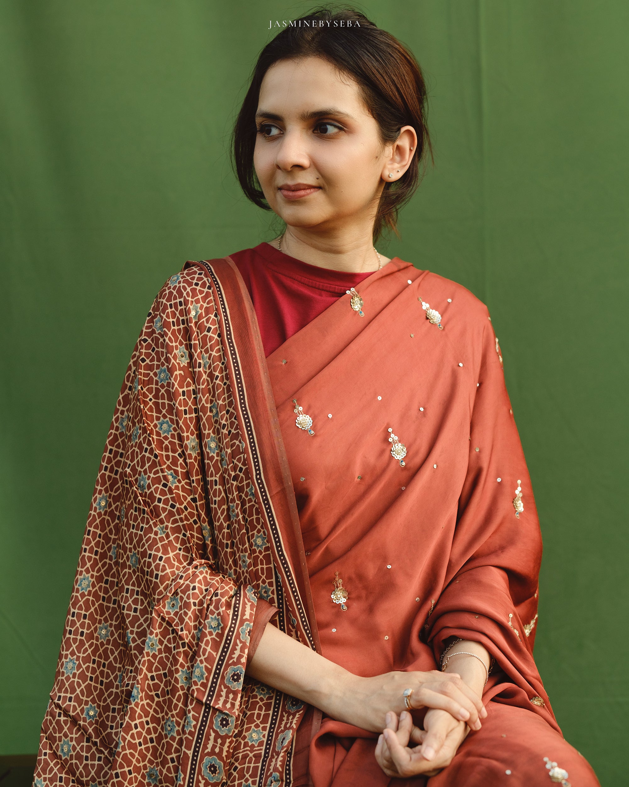 Ajrakh modal silk handworked saree with modal silk handworked dupatta