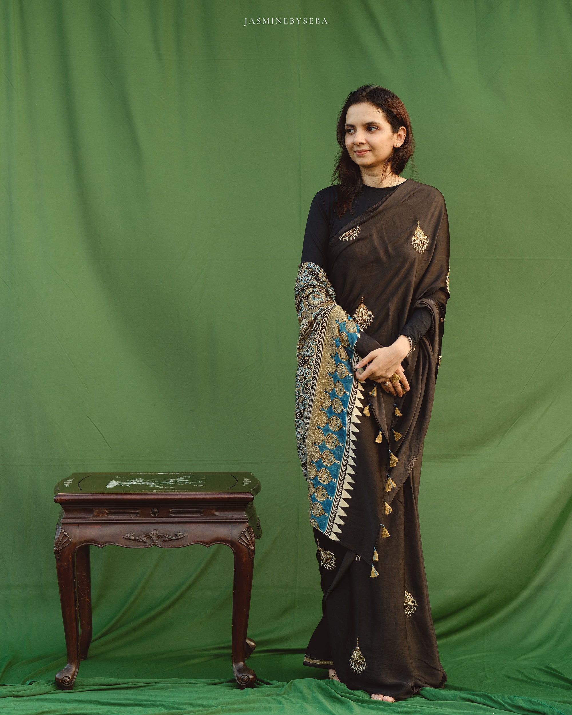 Ajrakh modal silk handworked saree with modal silk handworked dupatta