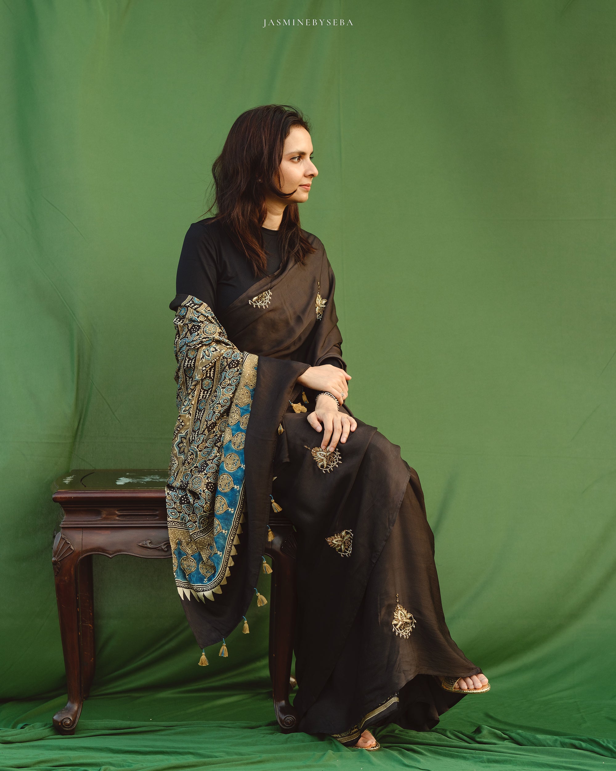 Ajrakh modal silk handworked saree with modal silk handworked dupatta