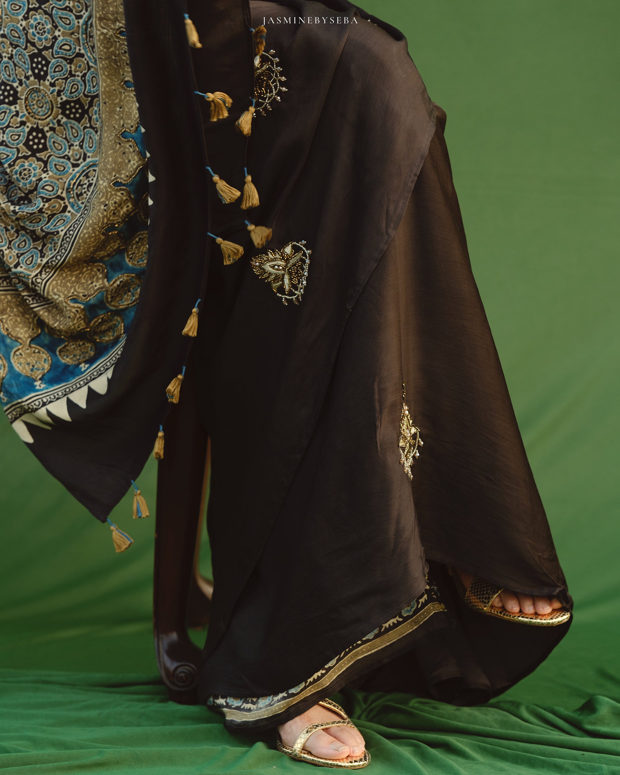 Ajrakh modal silk handworked saree with modal silk handworked dupatta