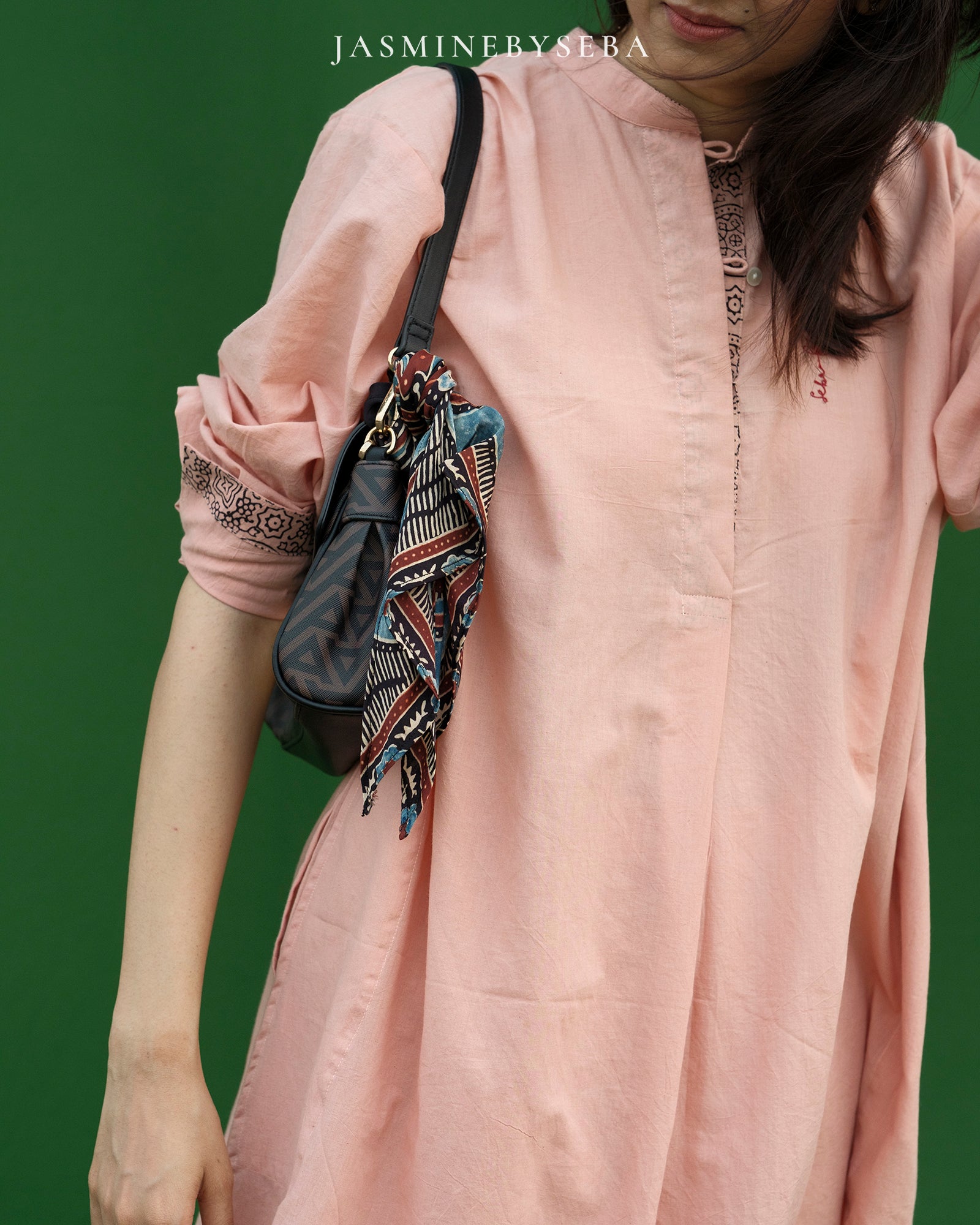 AJRAKH hand dyed hand block printed pure modal silk mini scarf
