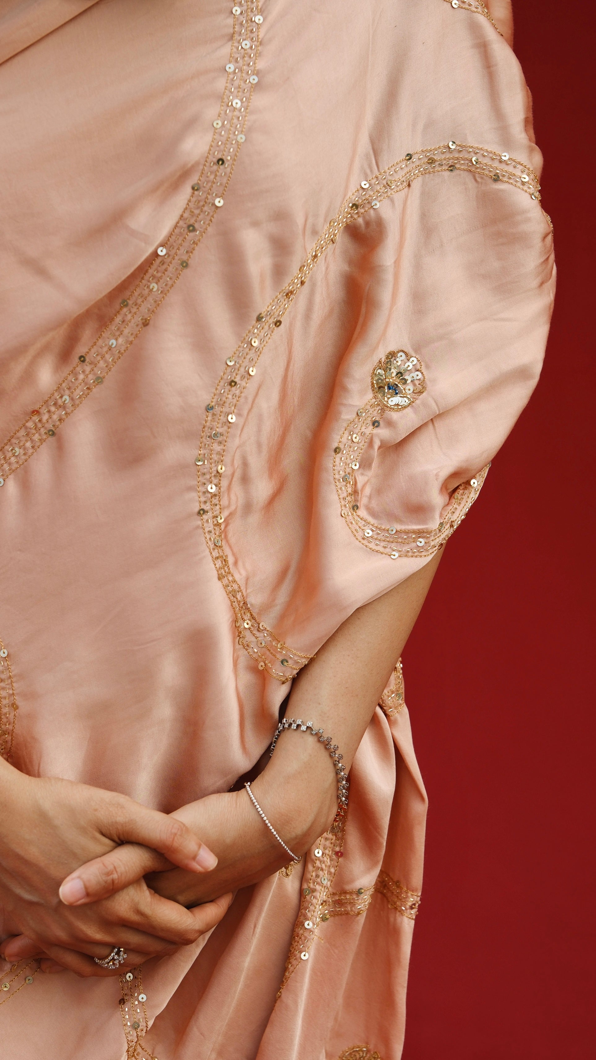 Ajrakh modal silk hand dyed, hand block printed and handworked saree