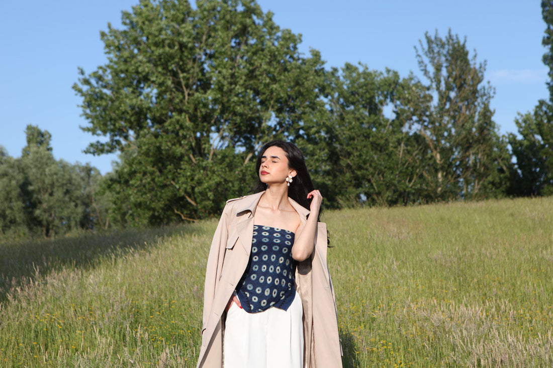 AJRAKH hand dyed hand block printed pure modal silk long scarf