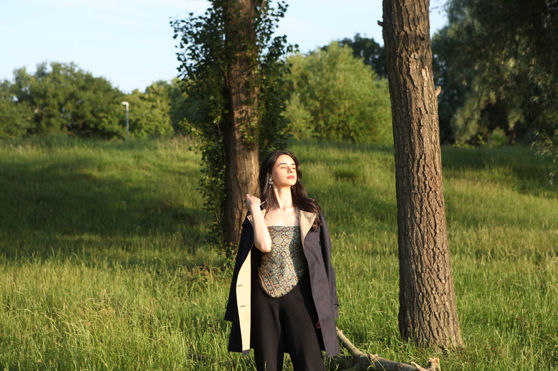 AJRAKH hand dyed hand block printed pure modal silk long scarf