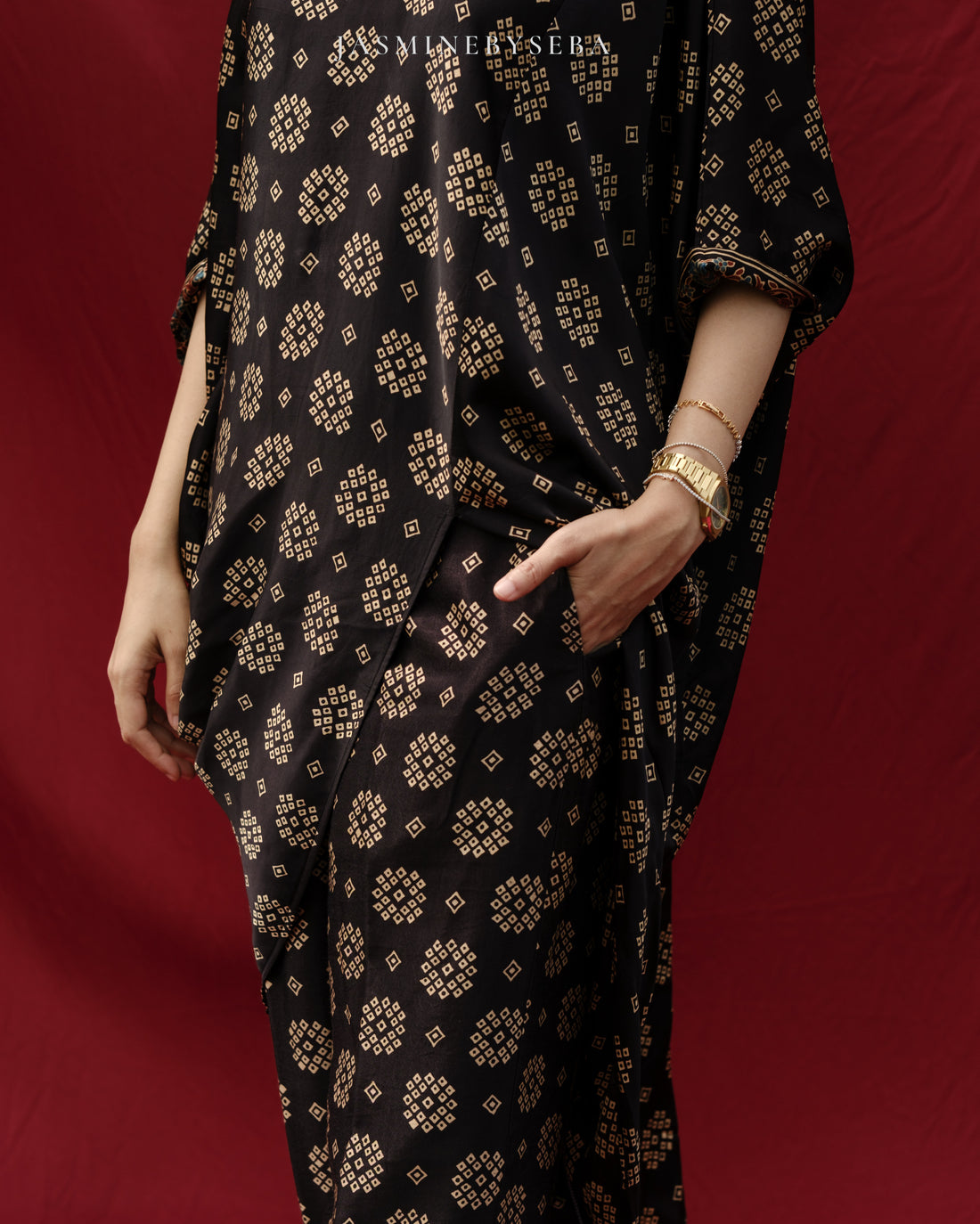 Ajrakh hand dyed hand block printed modal silk top