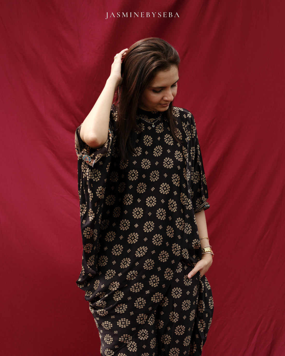 Ajrakh hand dyed hand block printed modal silk coord set