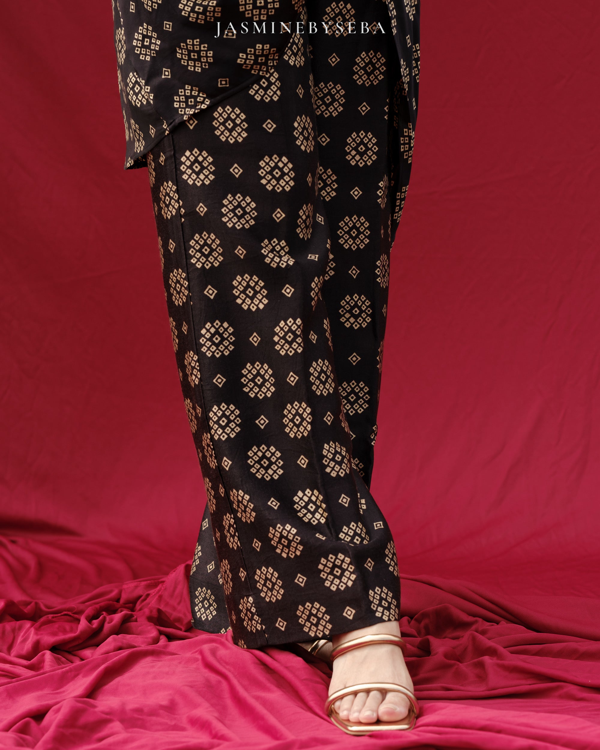 Ajrakh hand dyed hand block printed modal silk coord set