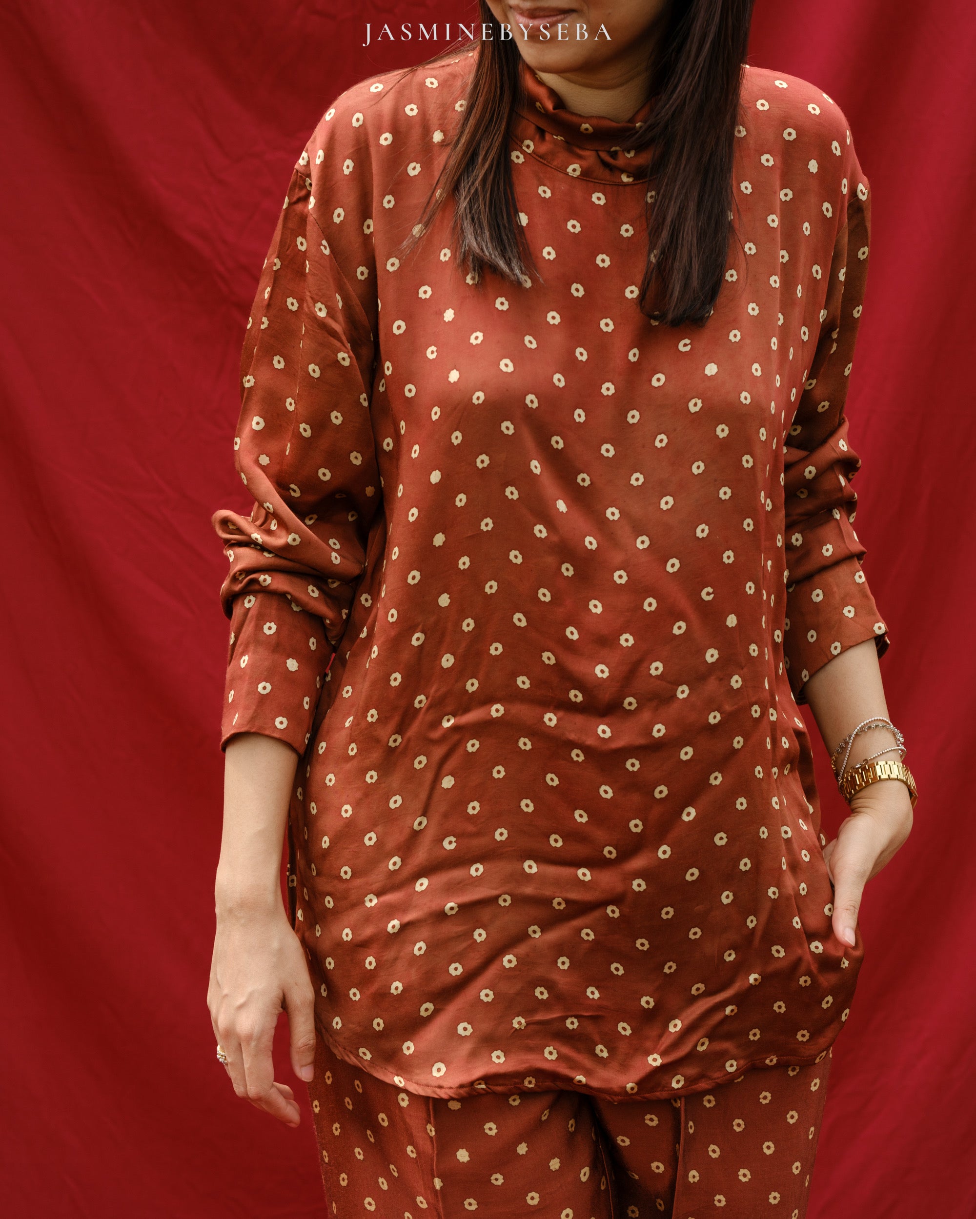 Ajrakh hand dyed hand block printed modal silk top