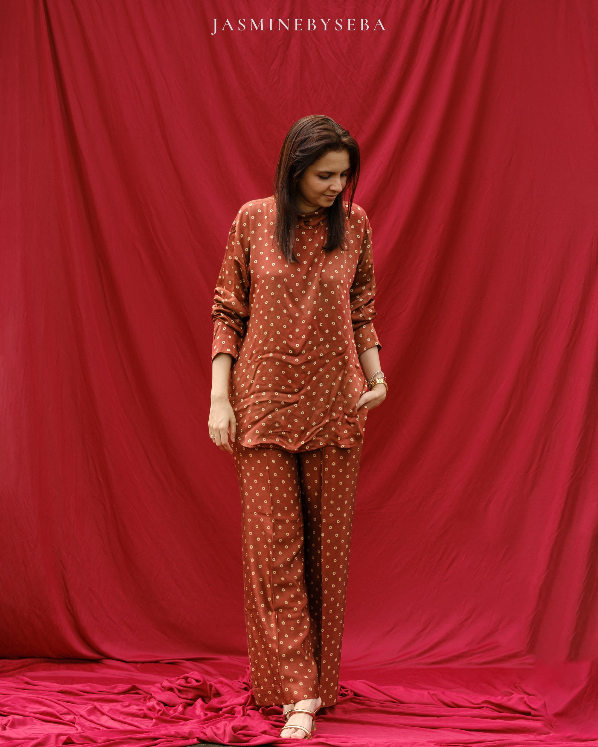 Ajrakh hand dyed hand block printed modal silk coord set
