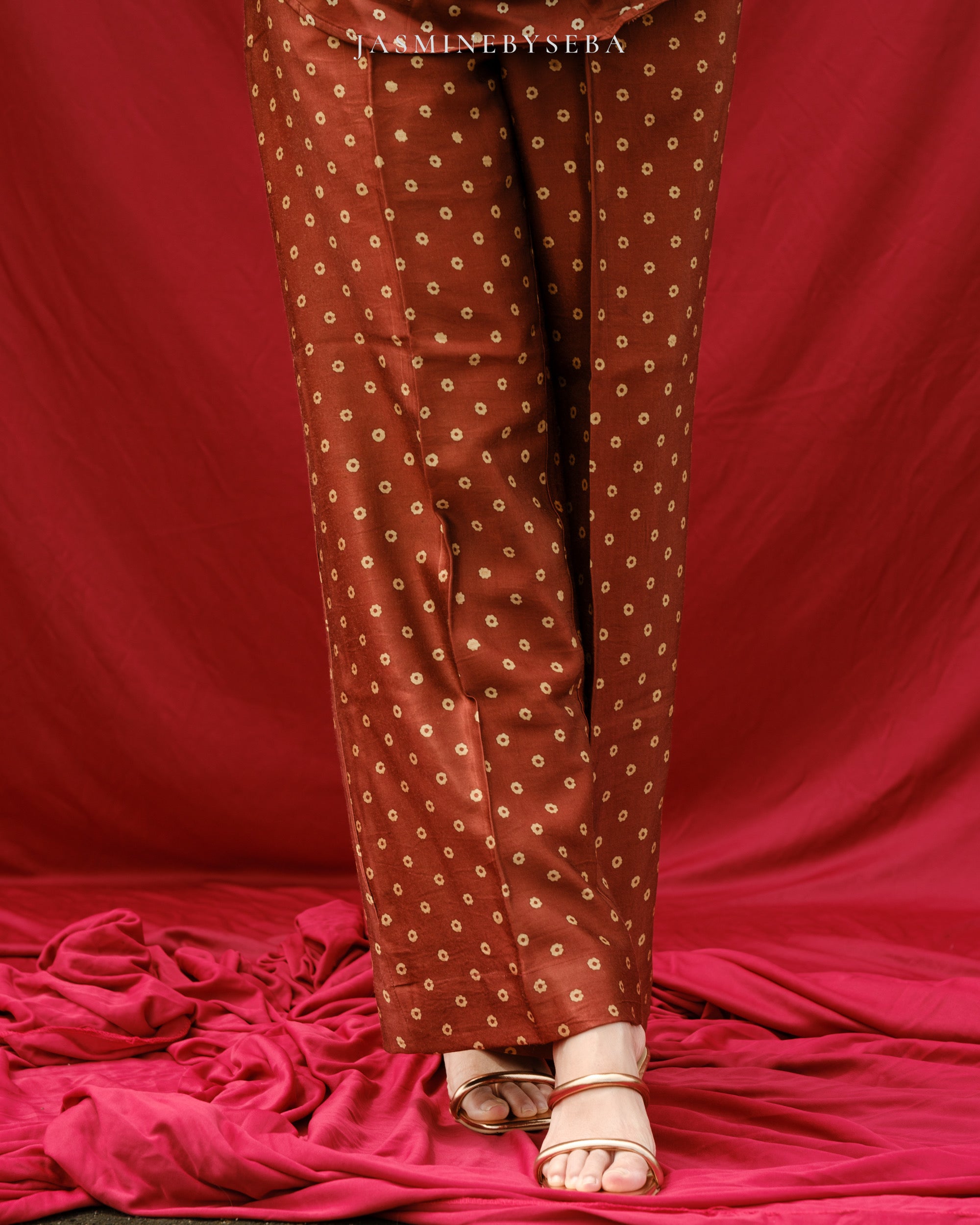 Ajrakh hand dyed hand block printed modal silk coord set