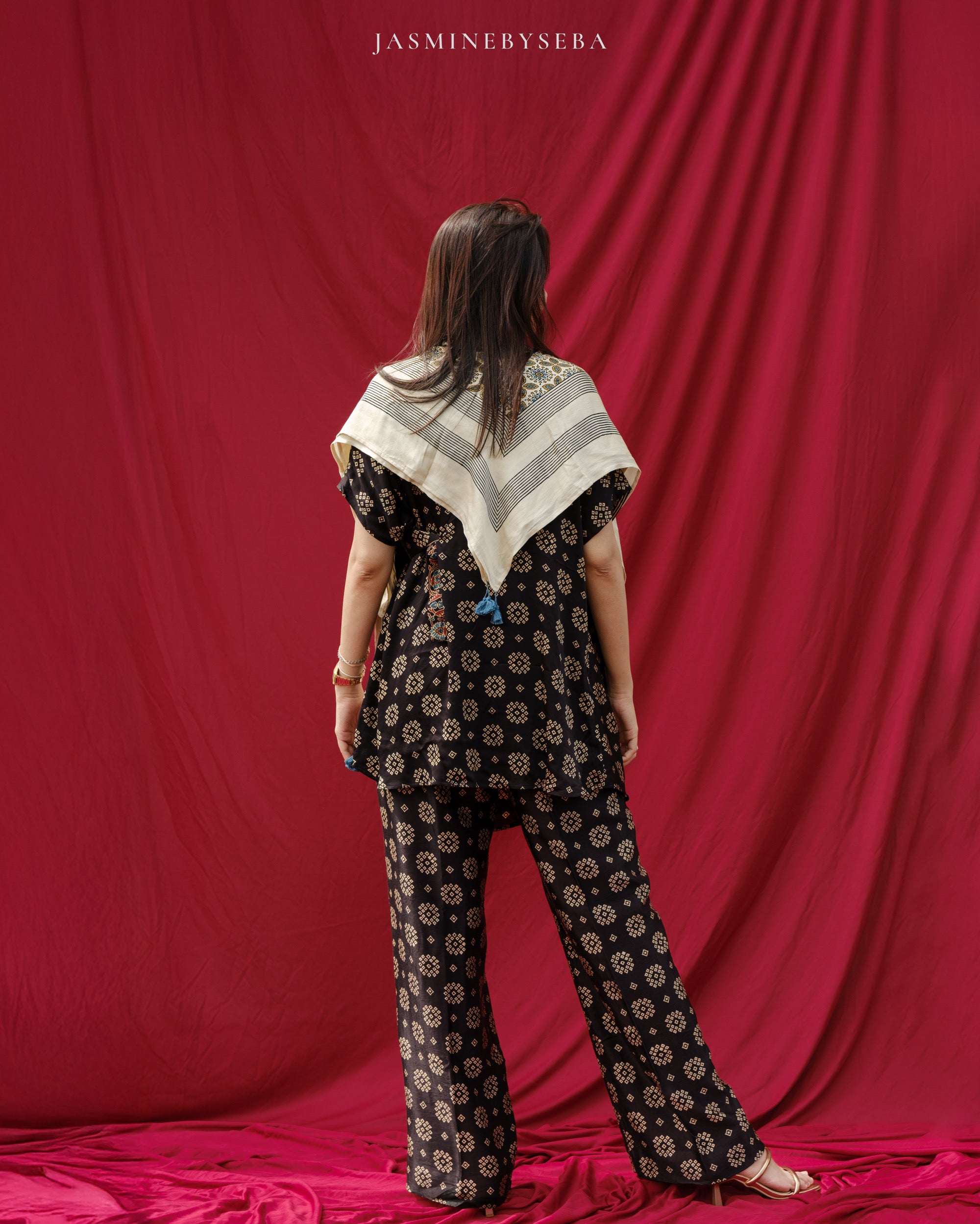 AJRAKH hand dyed hand block printed pure modal silk long scarf