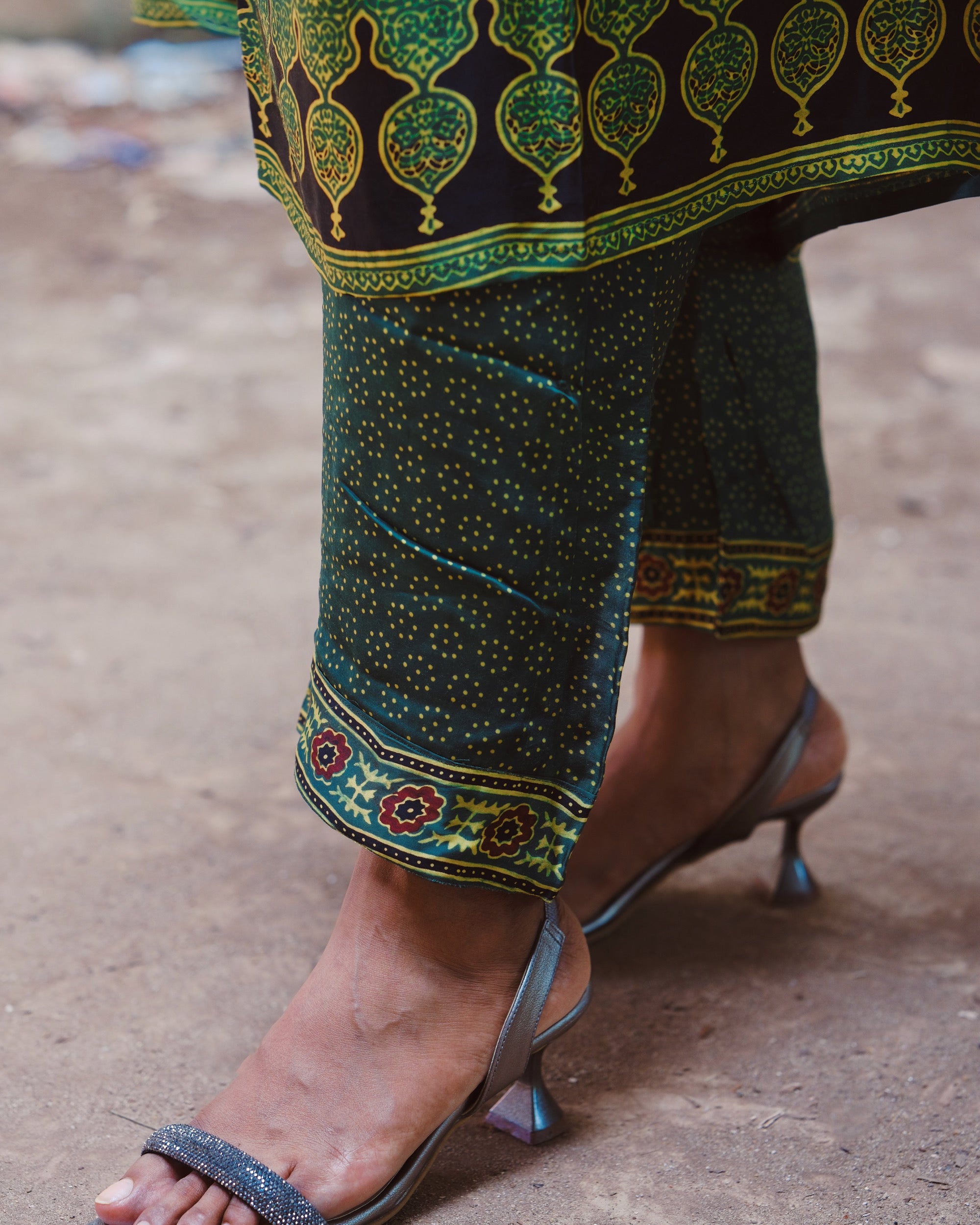 Ajrakh hand block printed modal silk loose fit set.