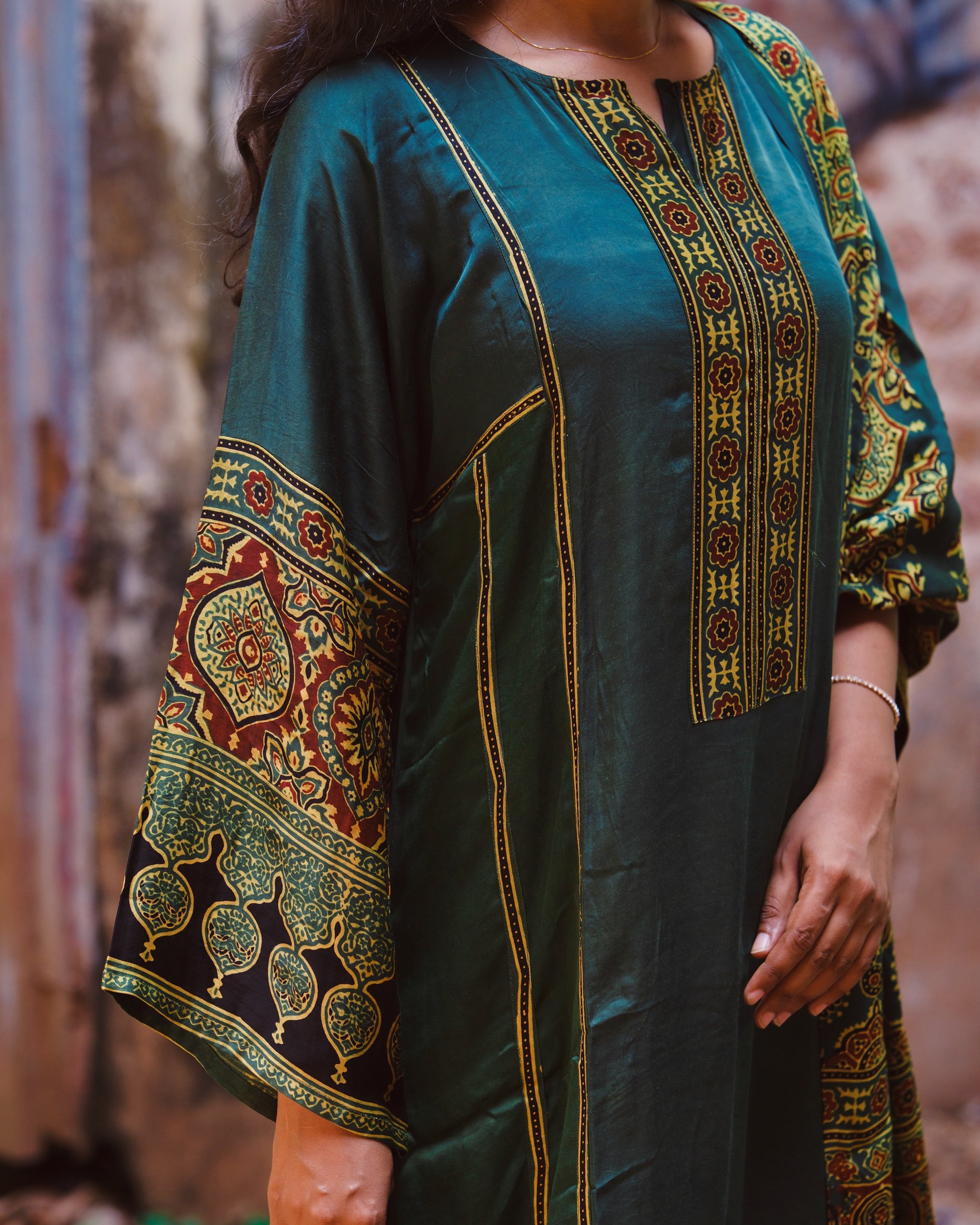 Ajrakh hand block printed modal silk loose fit set.