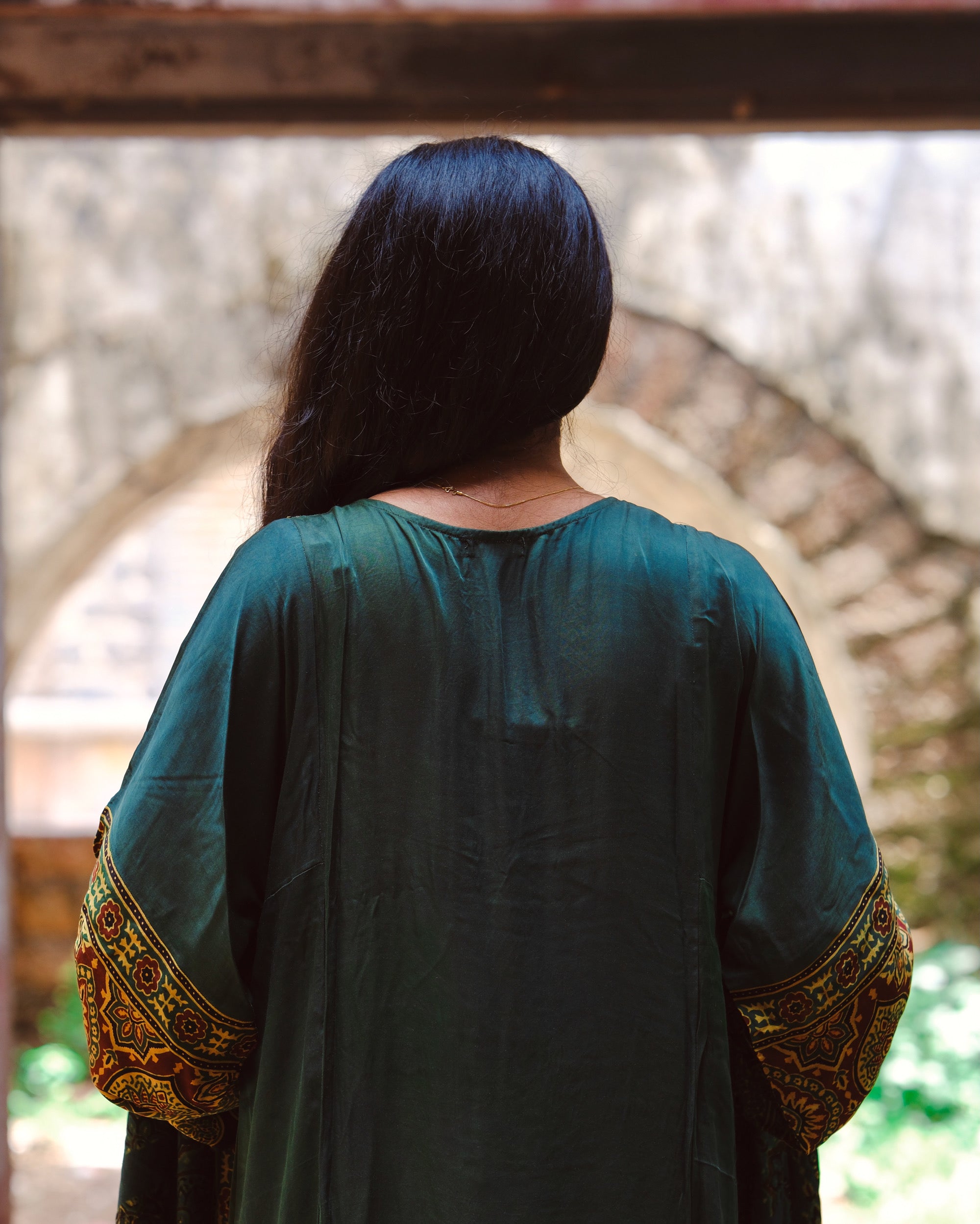 Ajrakh hand block printed modal silk loose fit set.