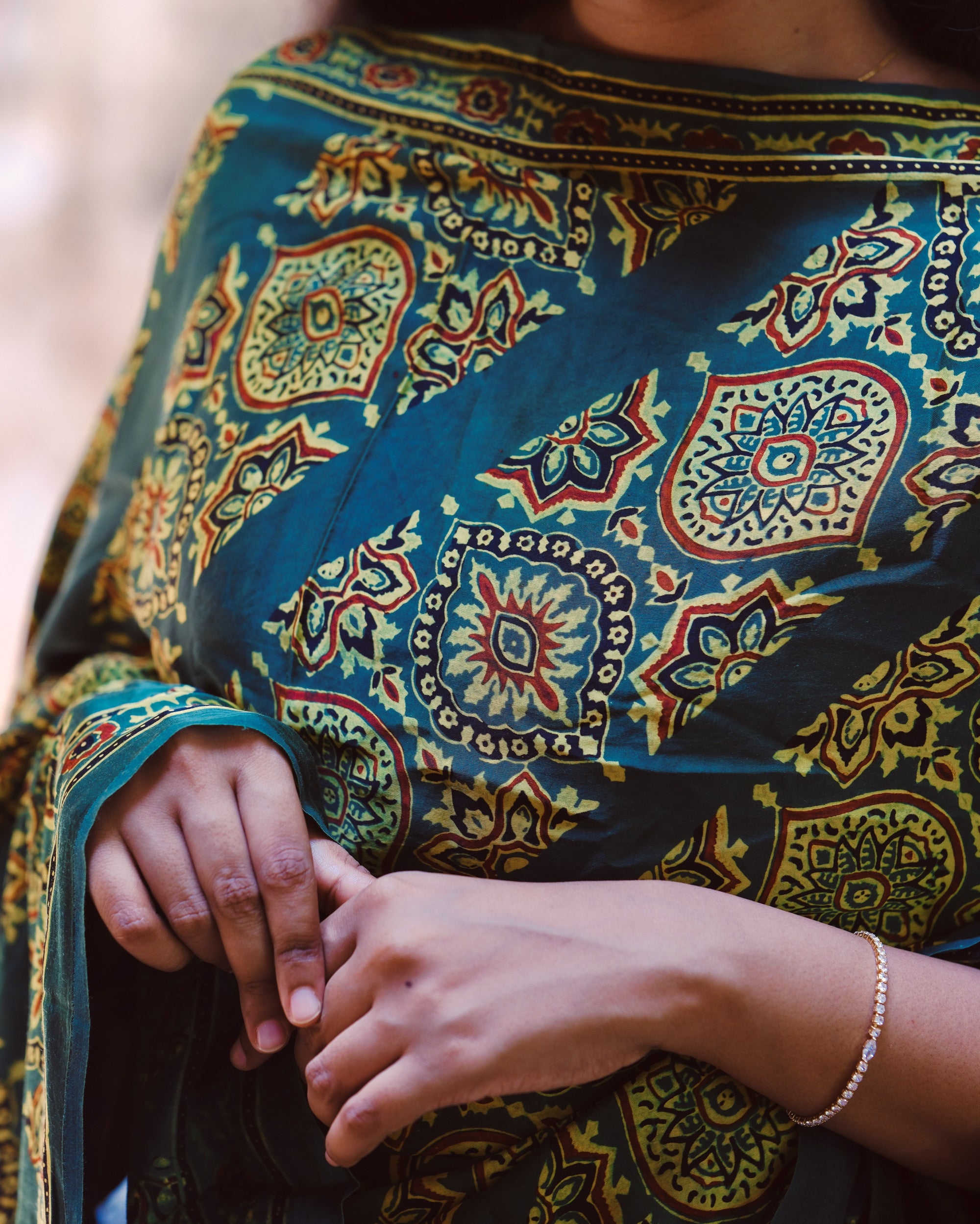 Ajrakh hand block printed modal silk loose fit set.