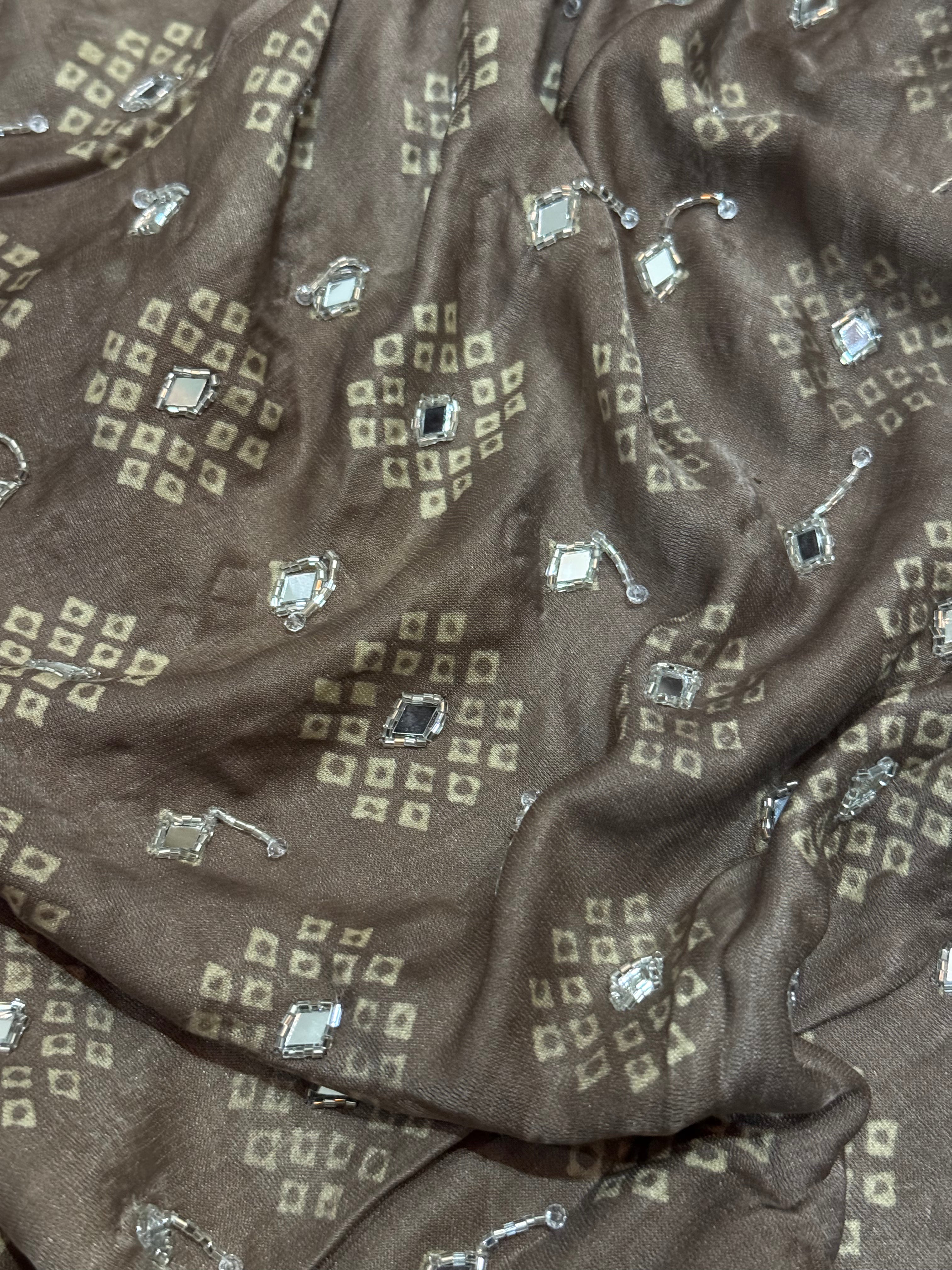 Ajrakh pure handloom gajji silk hand dyed, hand block printed and handworked saree