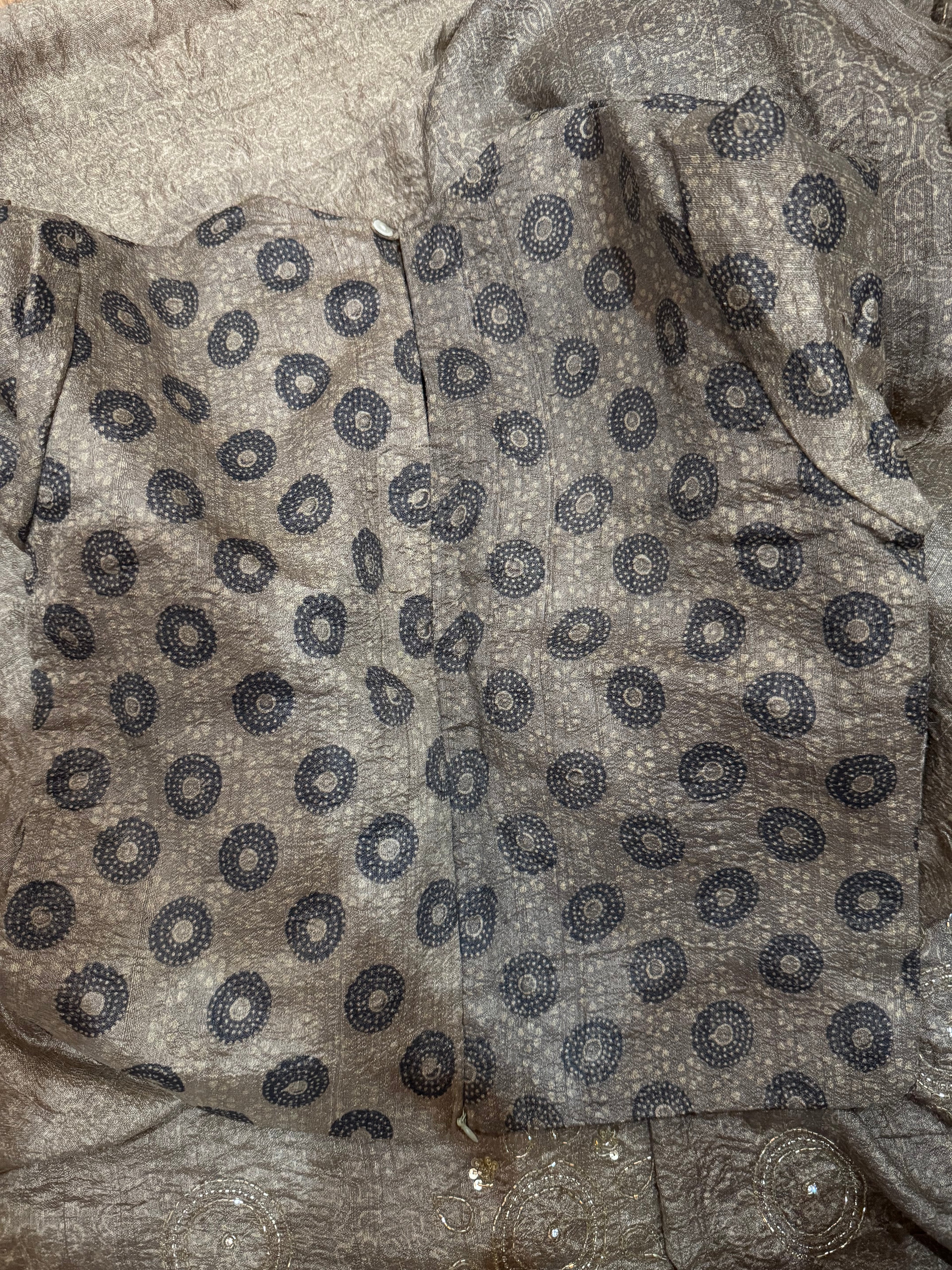 Ajrakh pure handloom tussar silk hand dyed, hand block printed and handworked saree