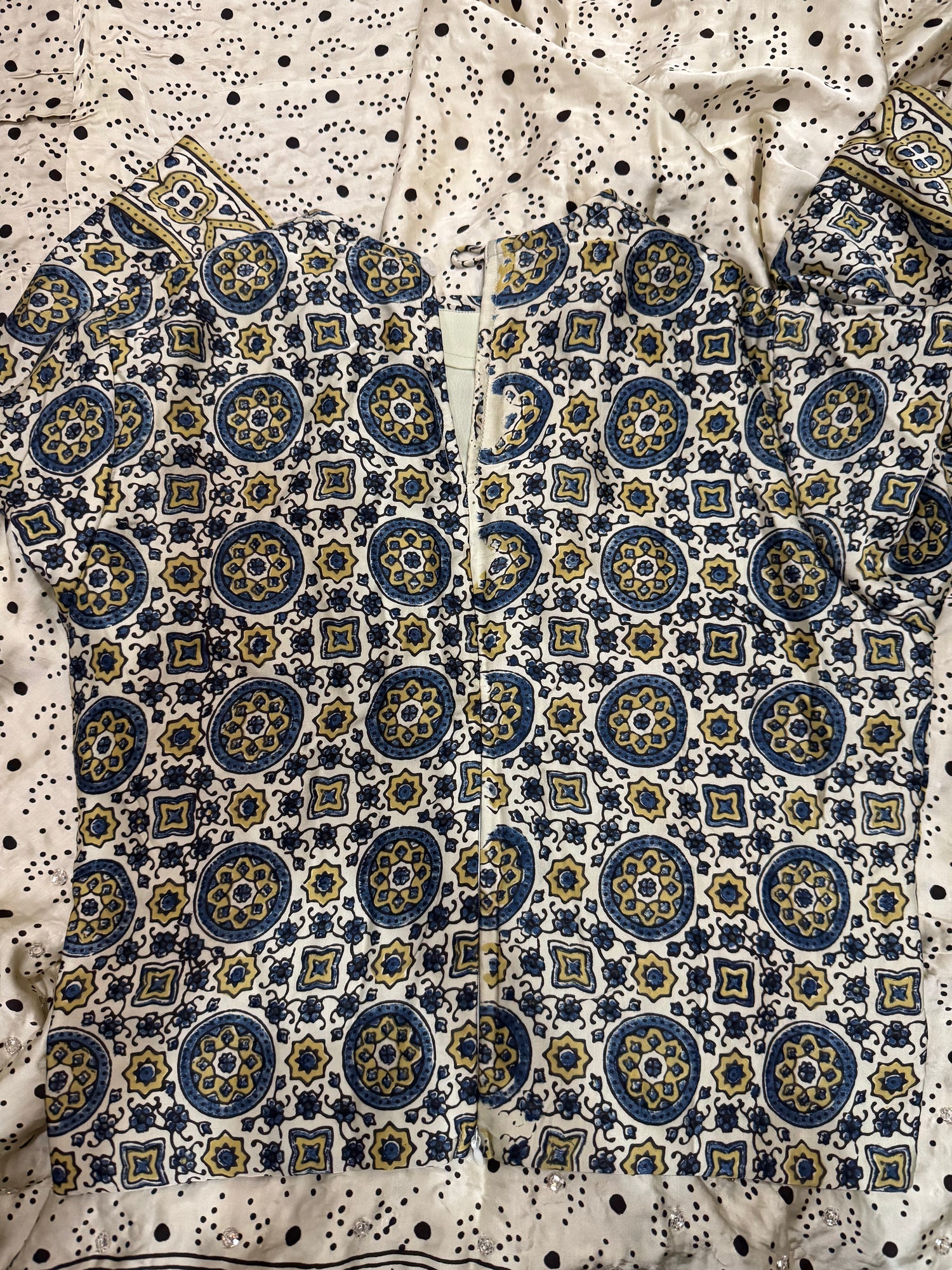 Ajrakh pure modal silk hand dyed, hand block printed and handworked saree