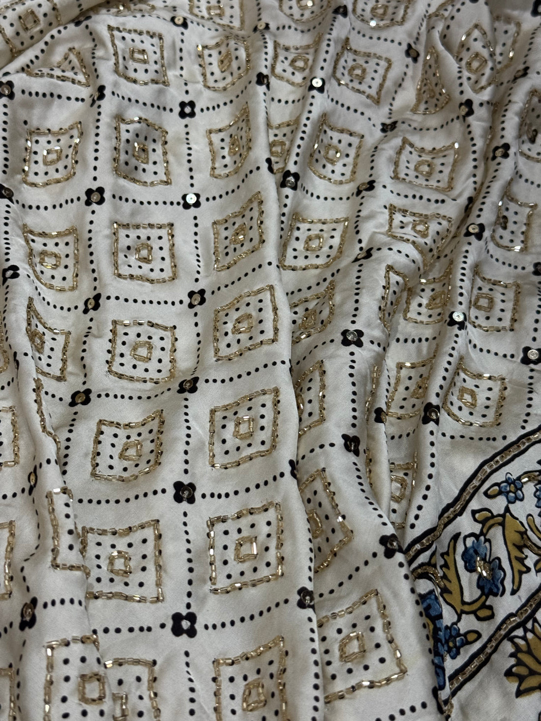 Ajrakh pure modal silk hand dyed, hand block printed and handworked saree