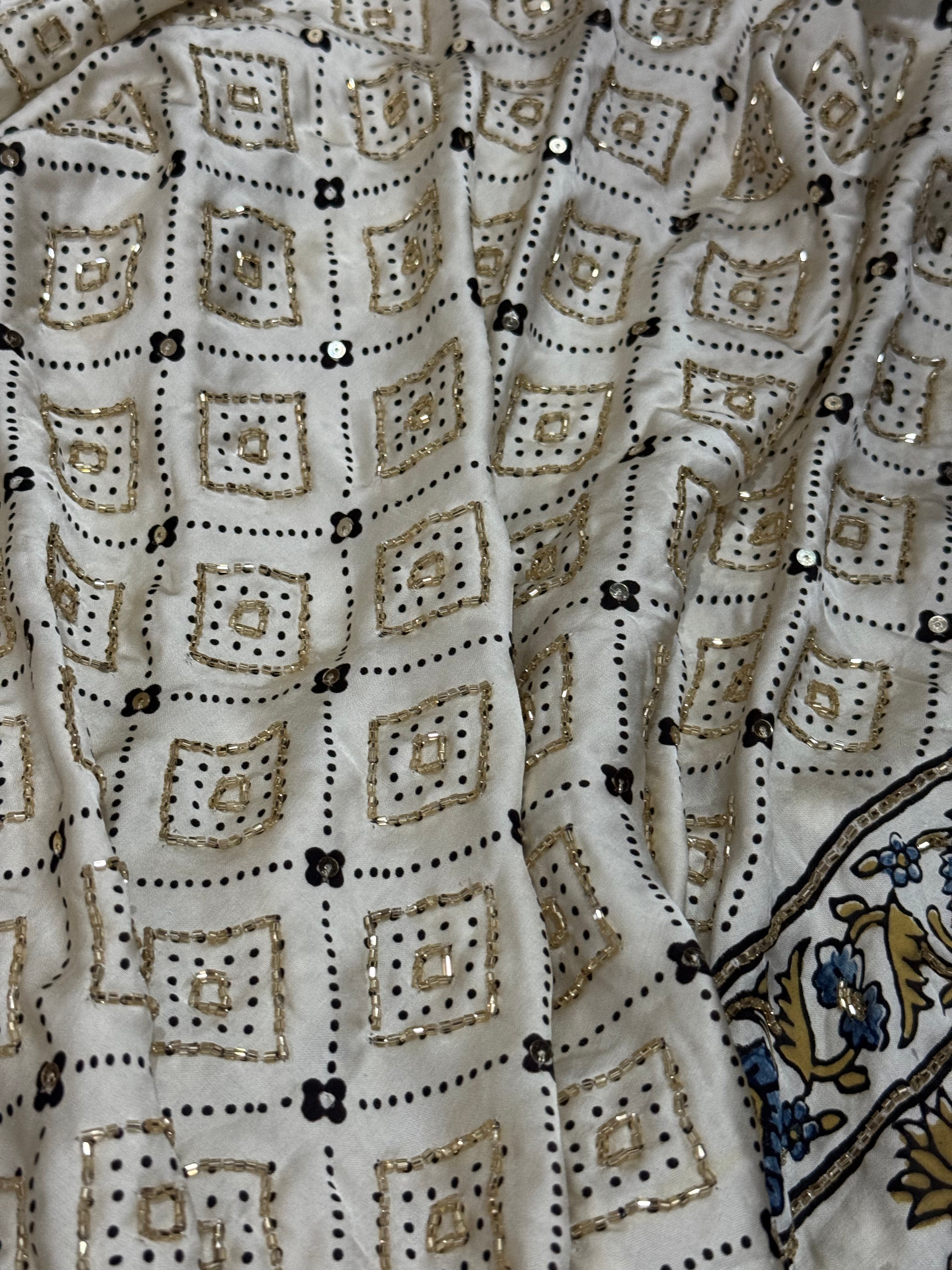 Ajrakh pure modal silk hand dyed, hand block printed and handworked saree