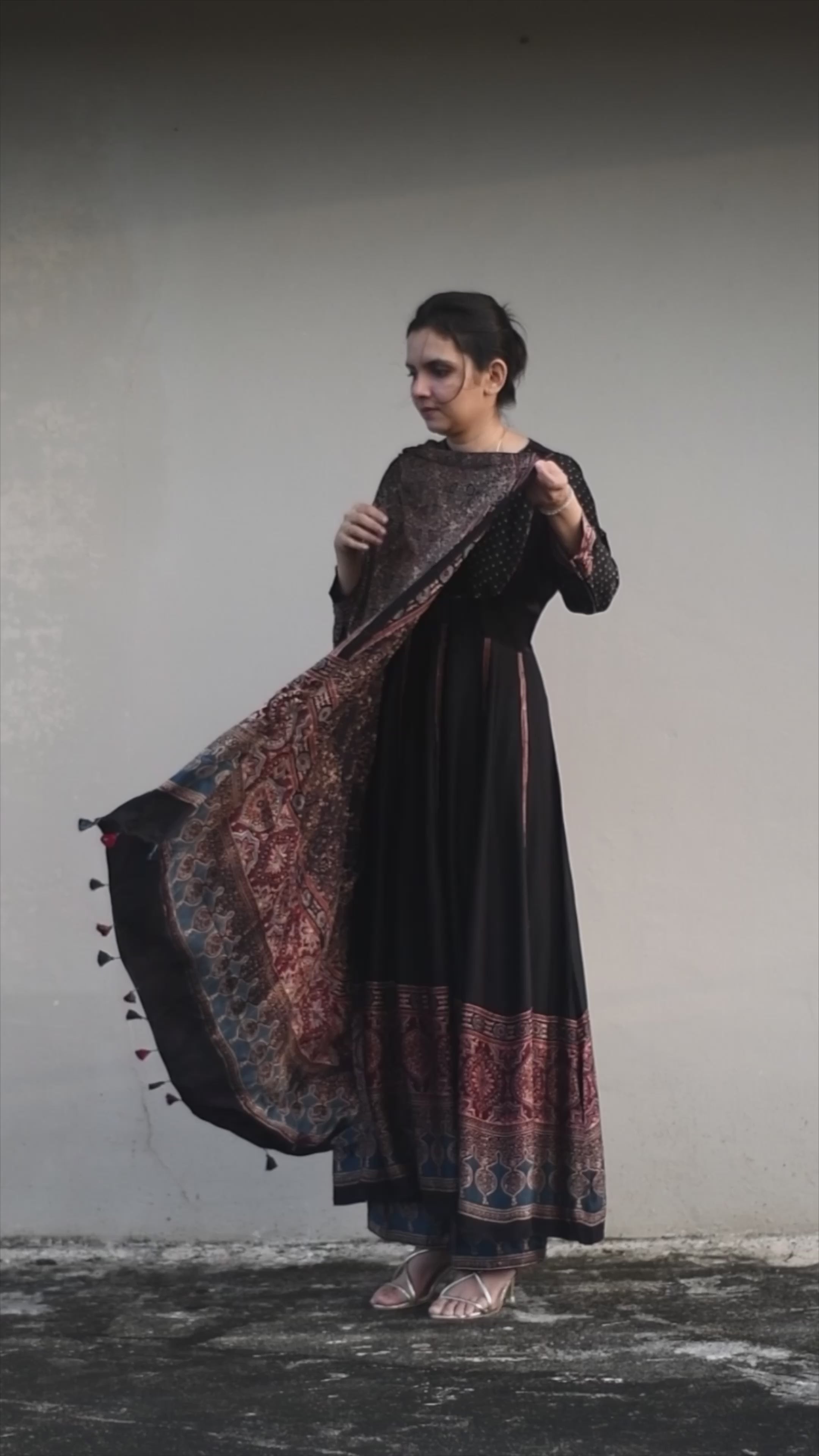 Ajrakh modal silk panel cut set.