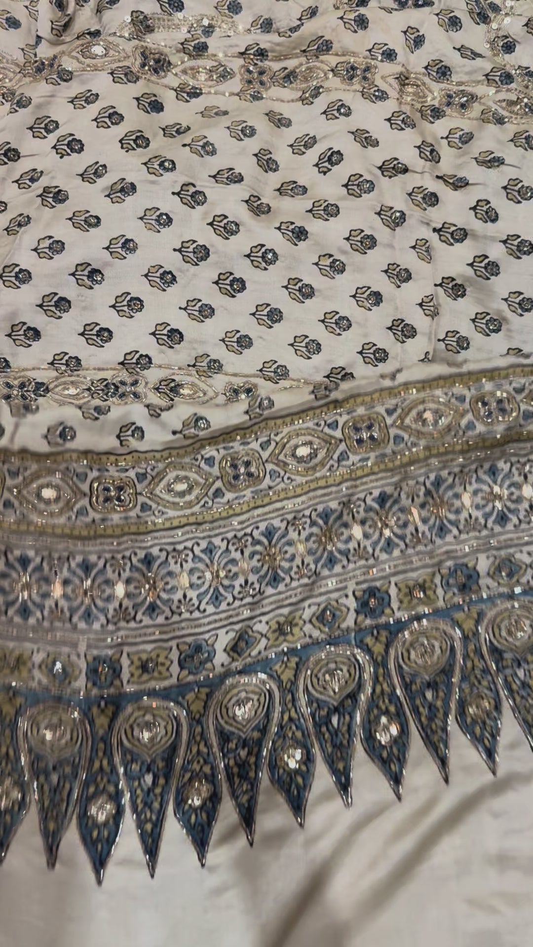 Ajrakh pure handloom gajji silk hand dyed, hand block printed and handworked saree