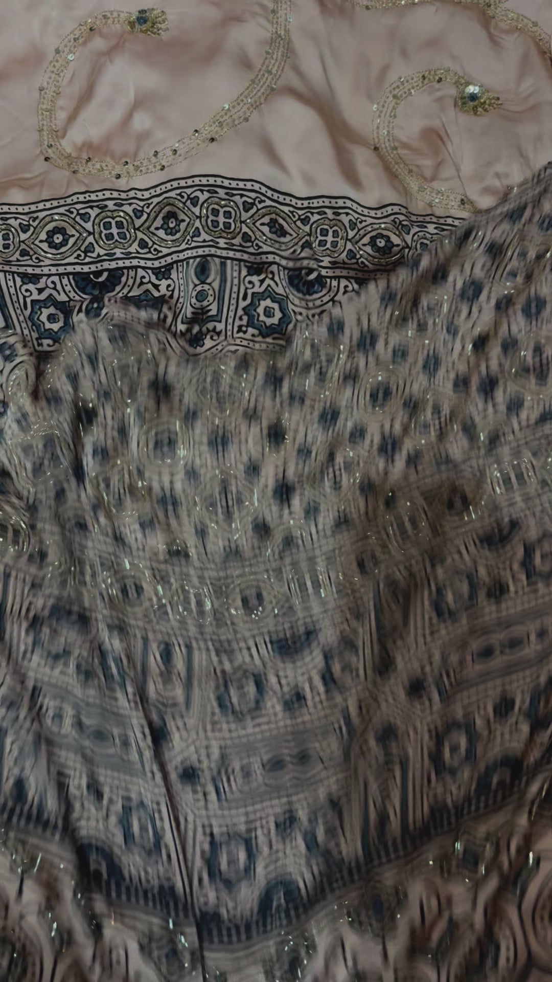 Ajrakh modal silk hand dyed, hand block printed and handworked saree