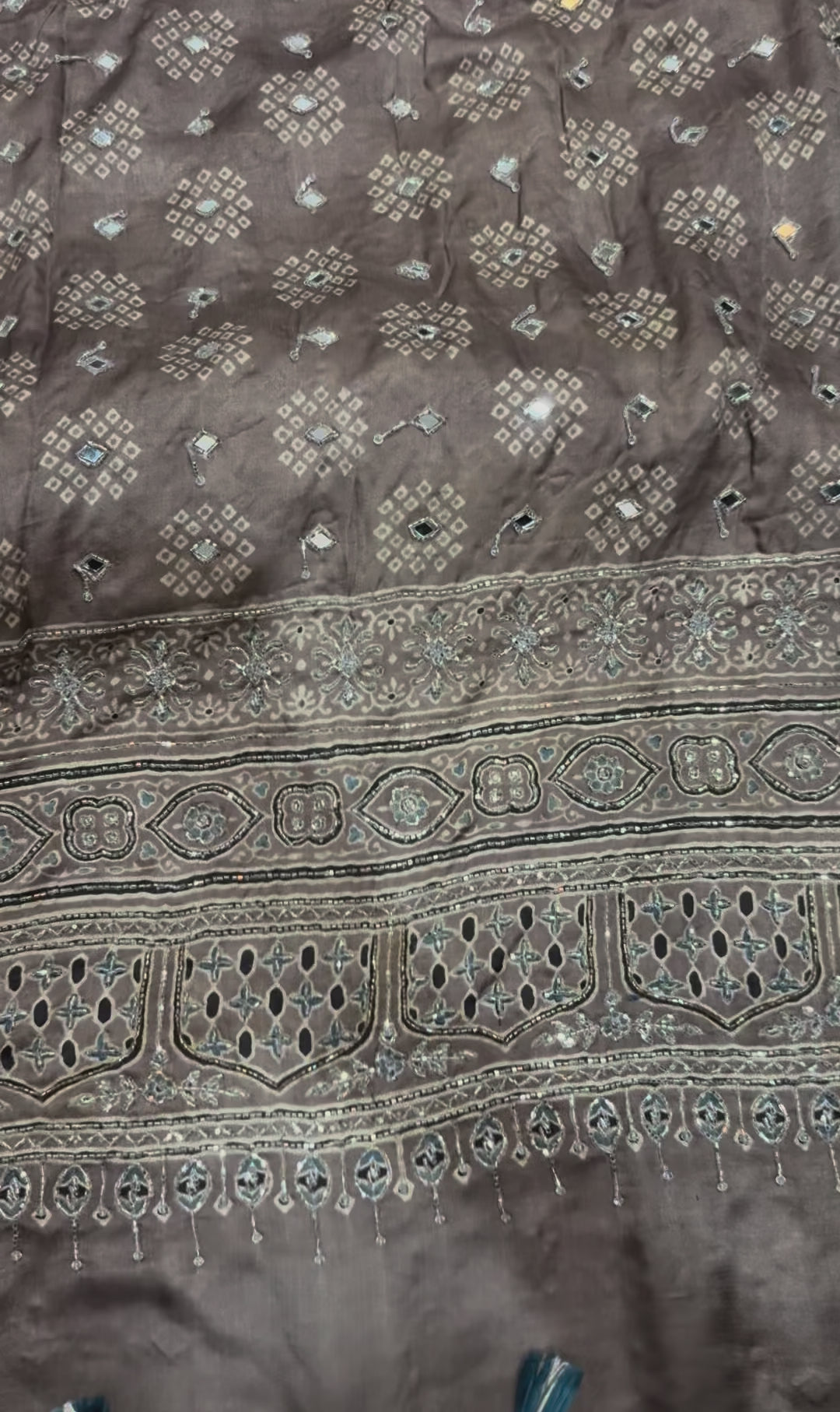 Ajrakh pure handloom gajji silk hand dyed, hand block printed and handworked saree