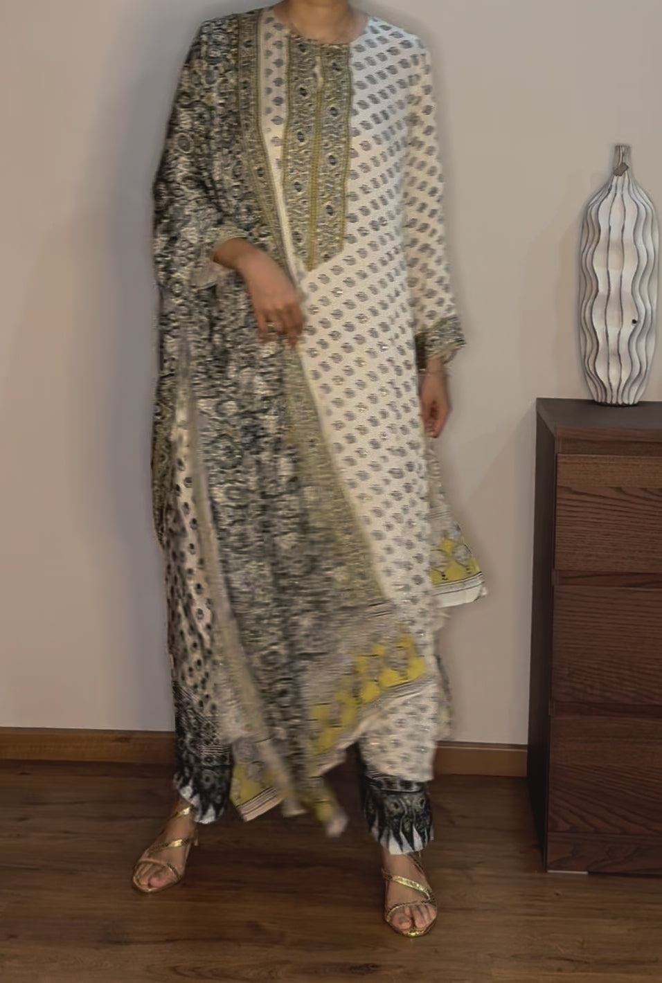 Ajrakh hand dyed hand block printed modal silk straight cut salwar set with cutbead handwork