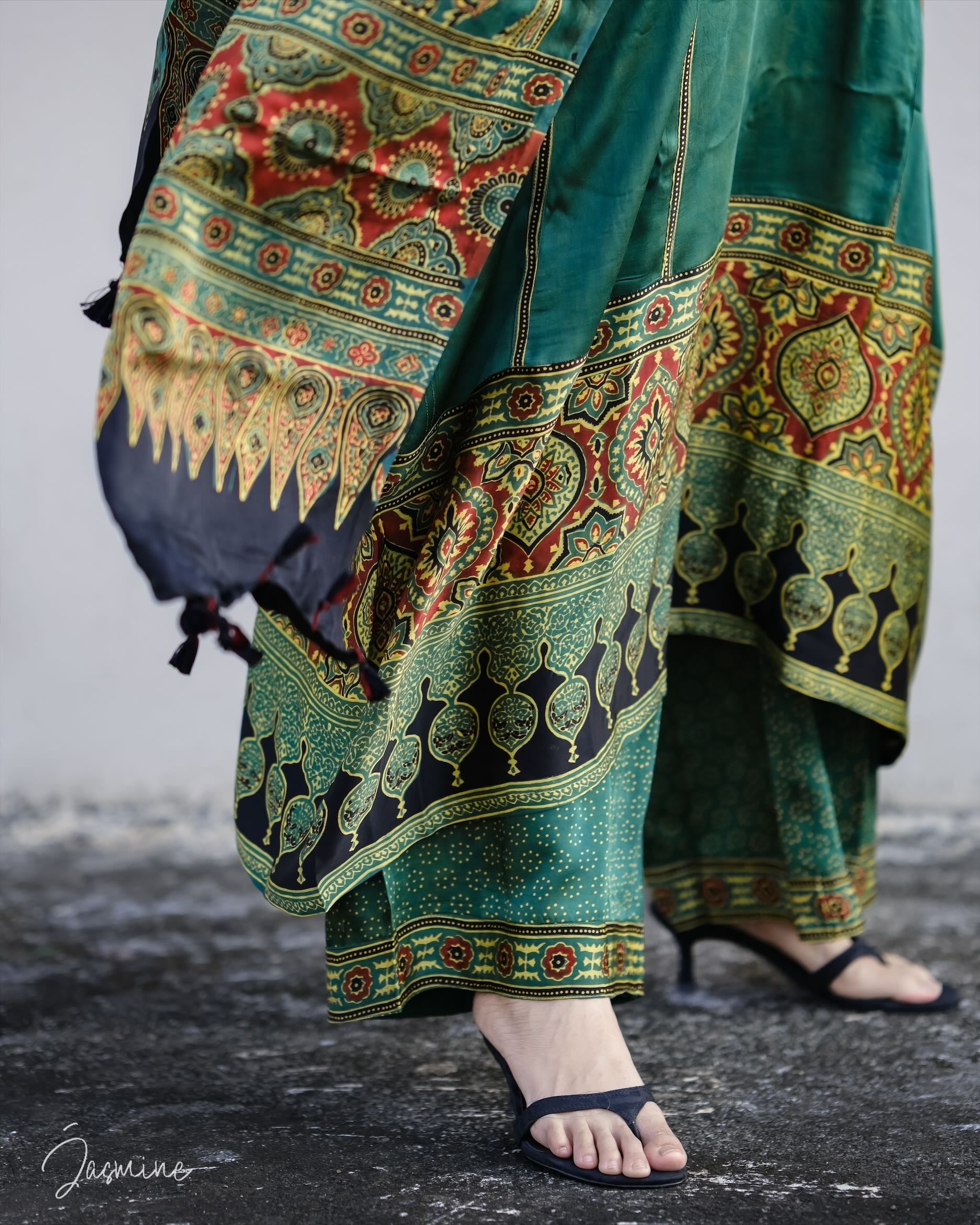 Ajrakh hand block printed modal silk loose fit set.