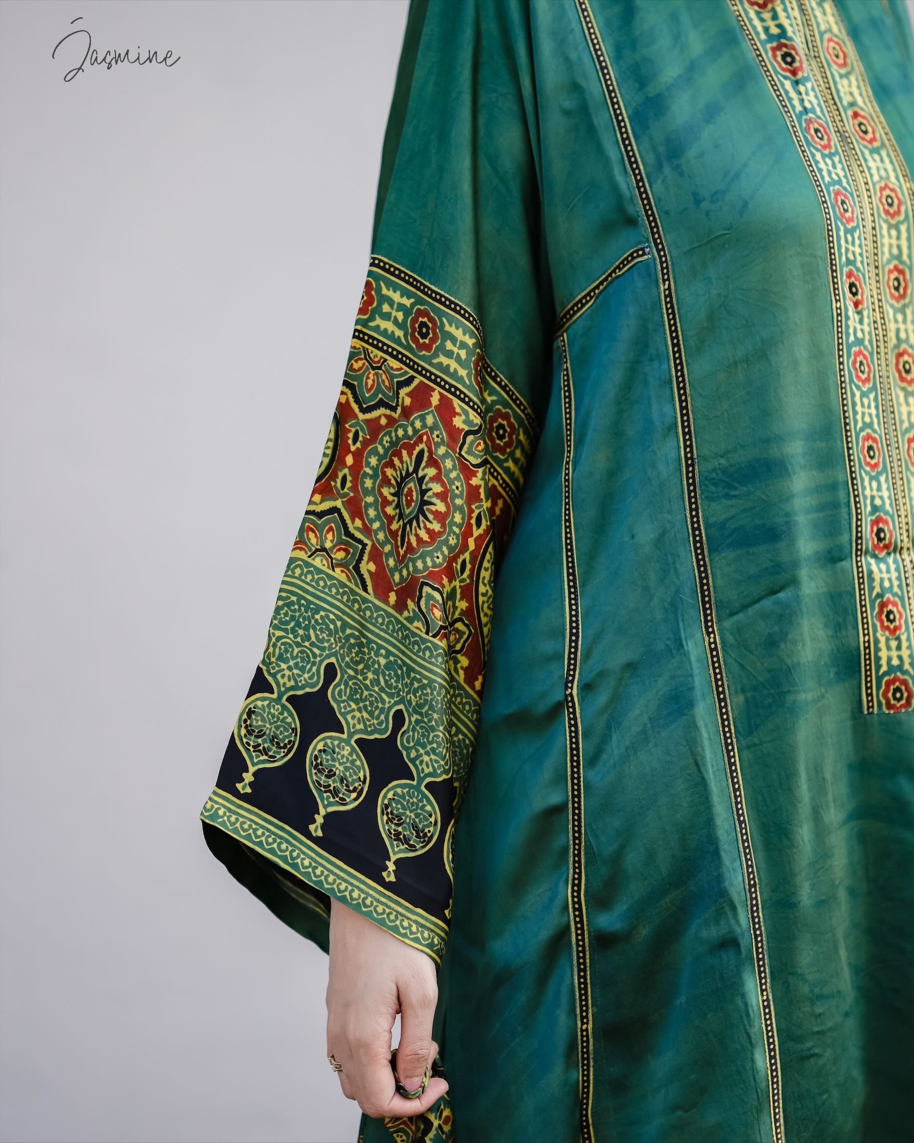 Ajrakh hand block printed modal silk loose fit set.