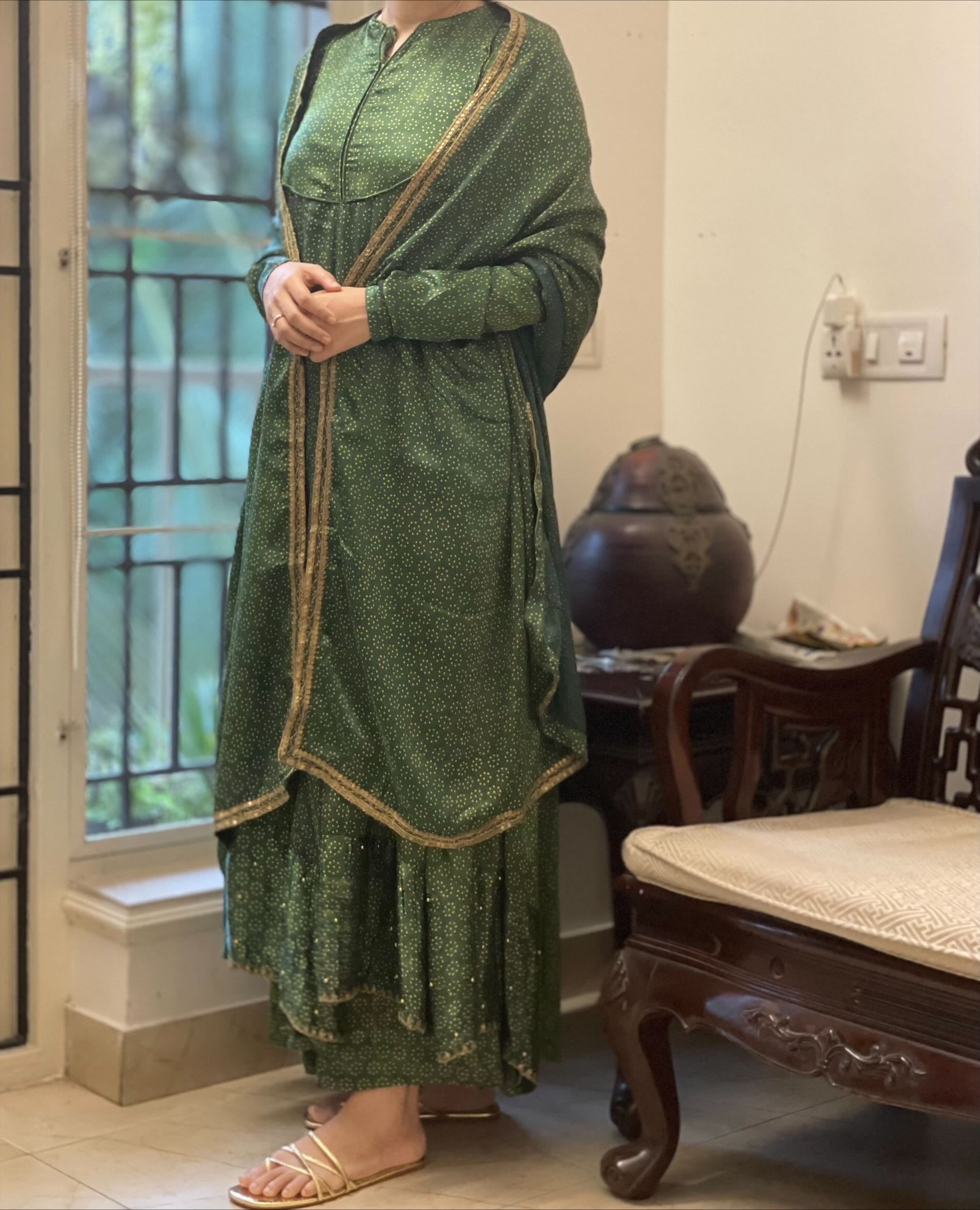 Ajrakh modal silk panel cut top with modal silk palazzo pants -
with modal silk dupatta with zardosi handwork