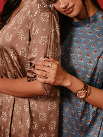 Ajrakh hand dyed hand block printed modal silk coord set